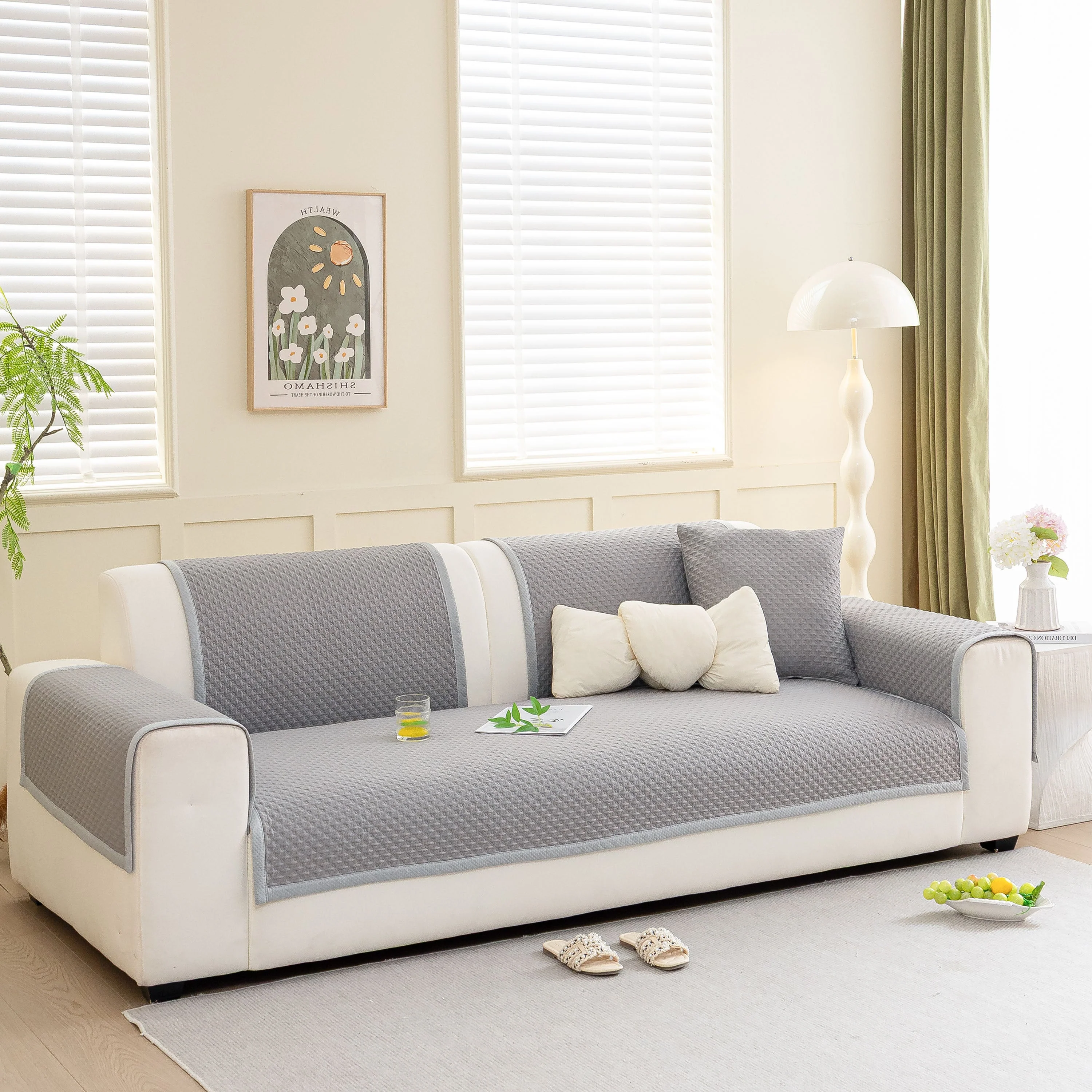 Non-Slip Diamond Quilted Sofa Cover, Separate Pieces Sectional Couch Protector - Image 70
