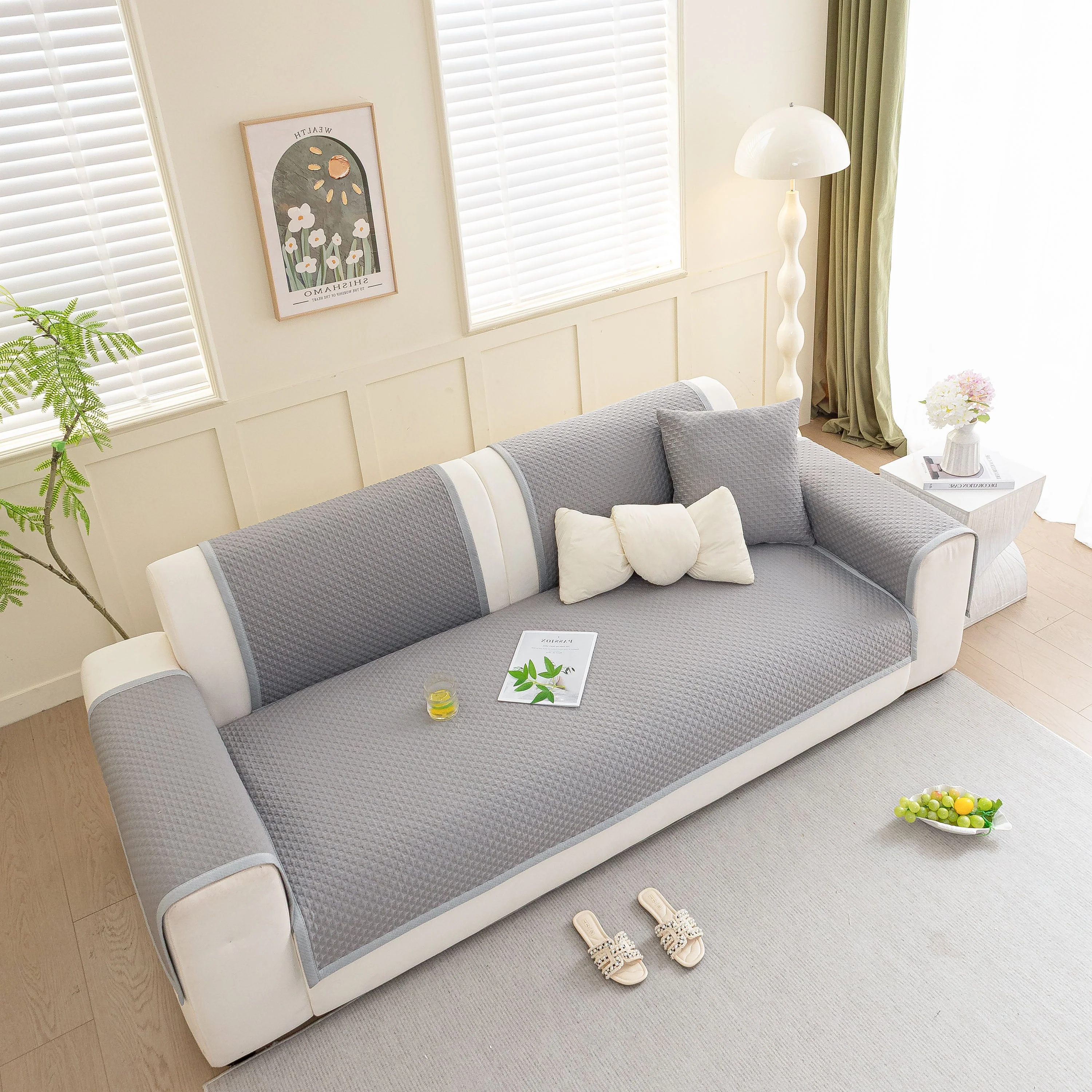 Non-Slip Diamond Quilted Sofa Cover, Separate Pieces Sectional Couch Protector - Image 74