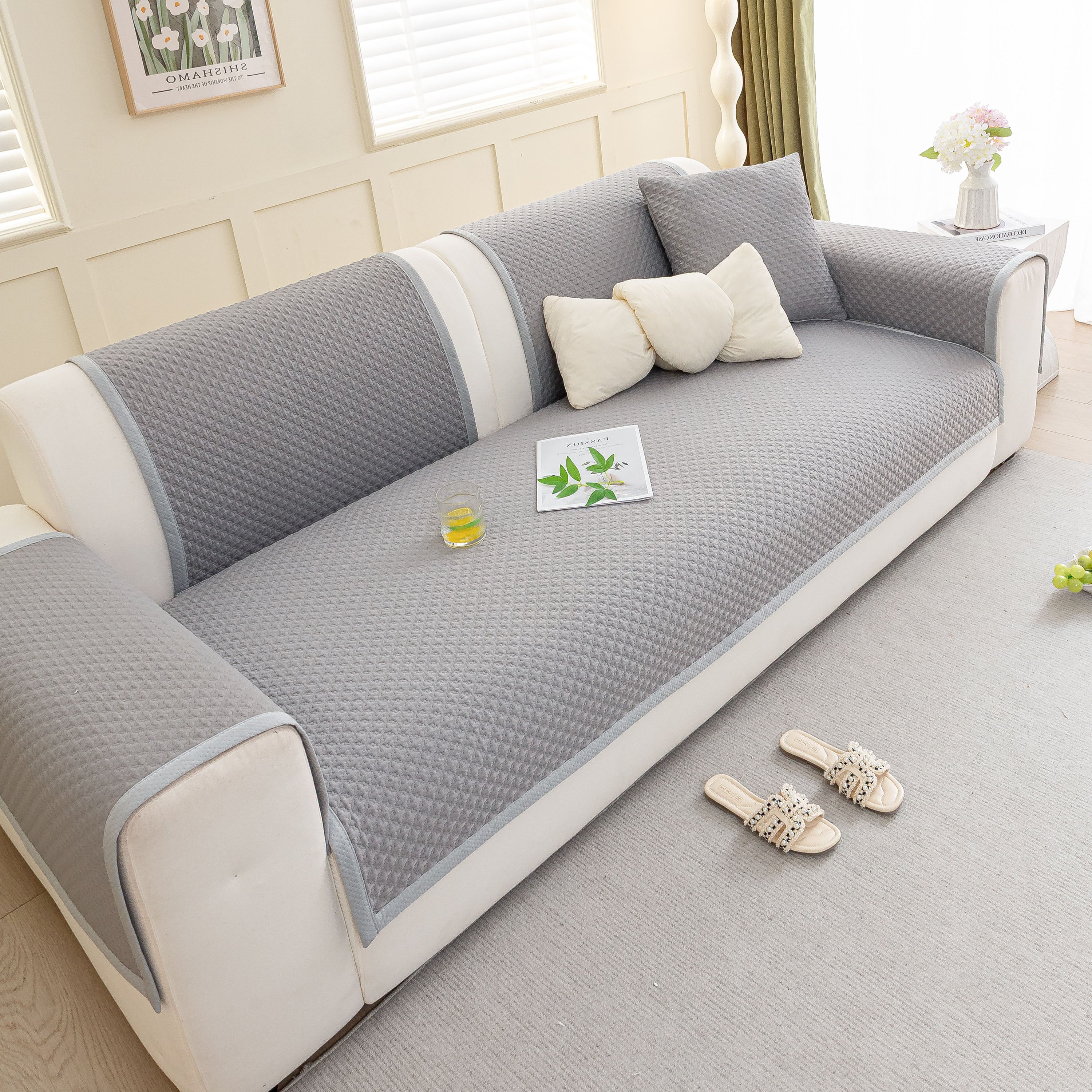 Non-Slip Diamond Quilted Sofa Cover, Separate Pieces Sectional Couch Protector - Image 75