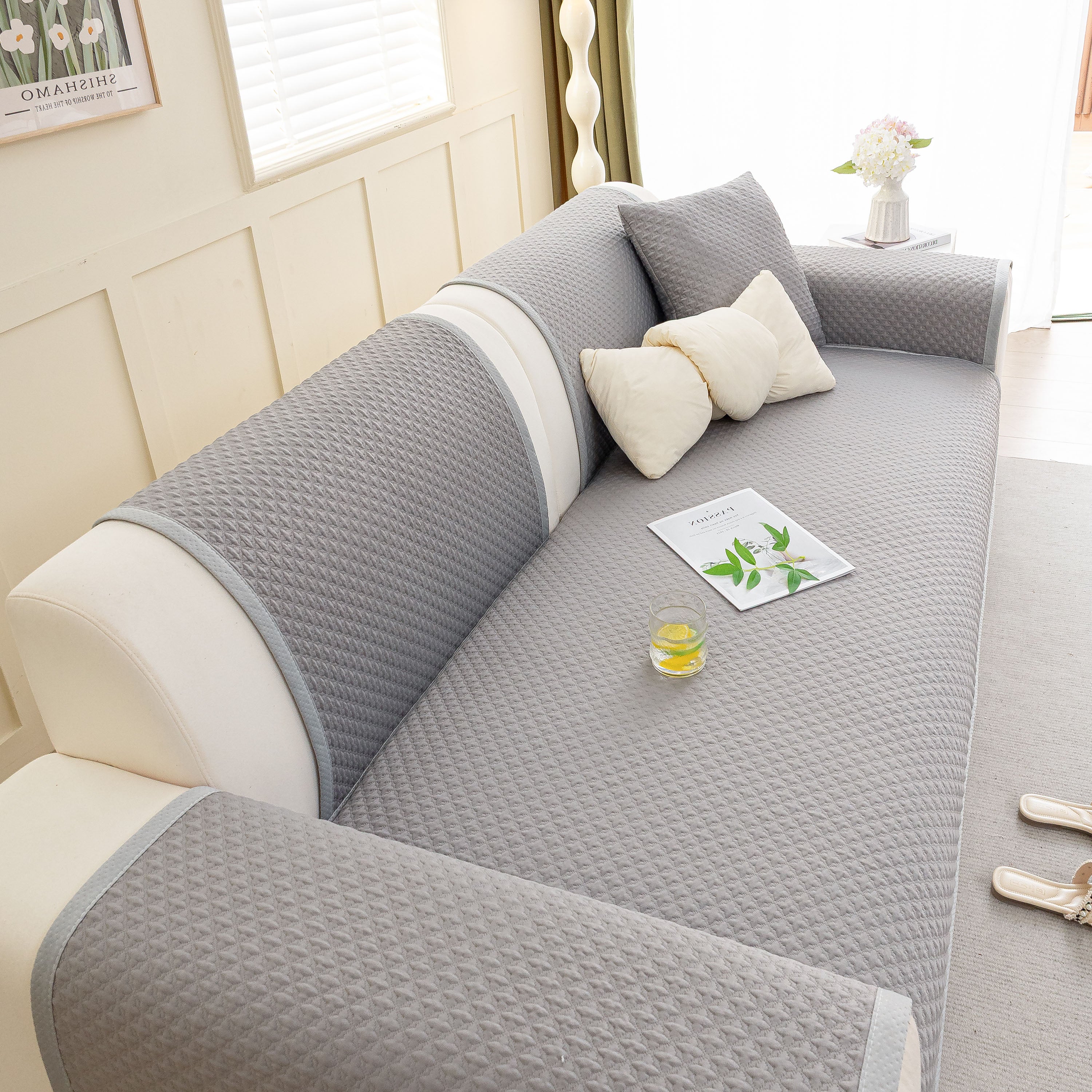 Non-Slip Diamond Quilted Sofa Cover, Separate Pieces Sectional Couch Protector - Image 76