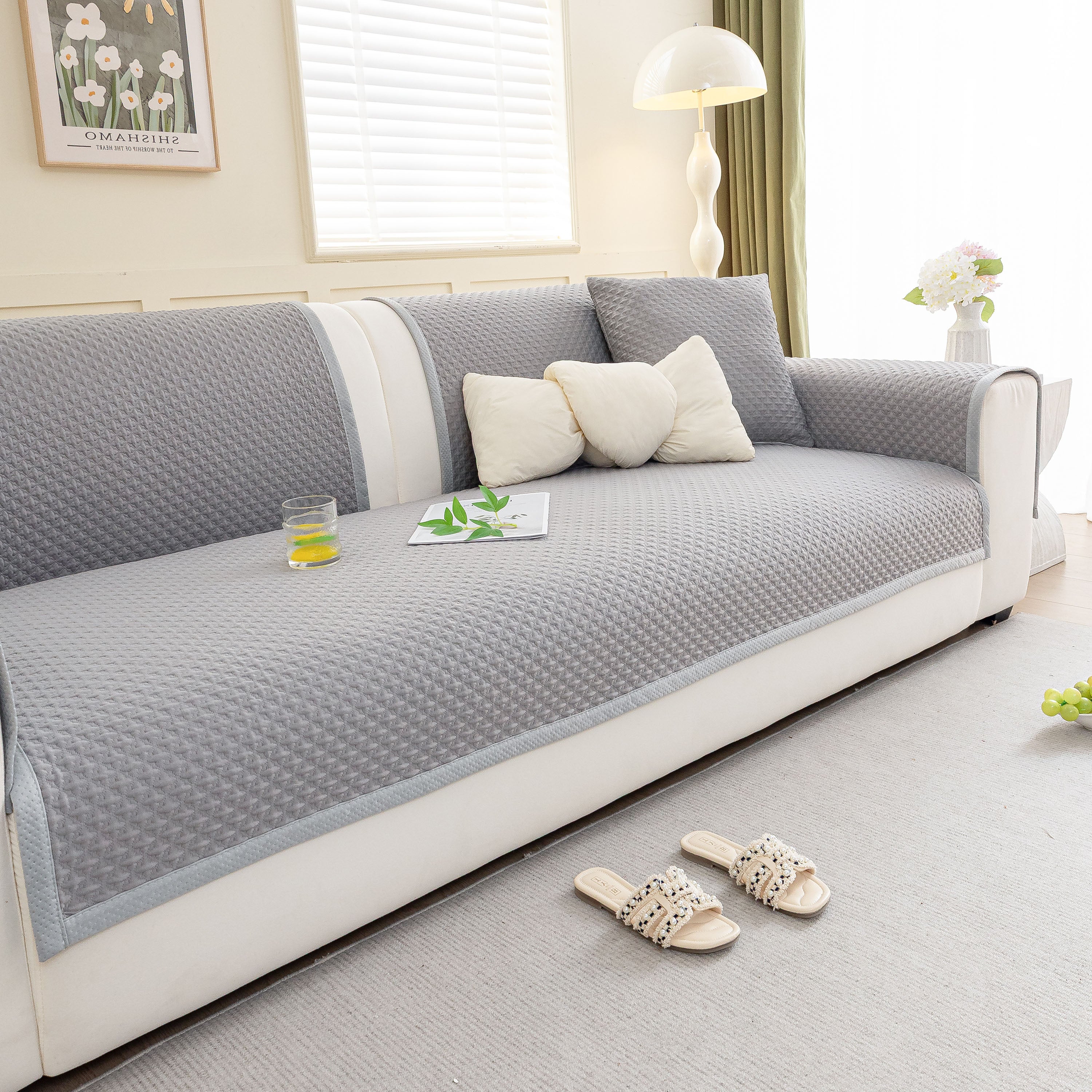 Non-Slip Diamond Quilted Sofa Cover, Separate Pieces Sectional Couch Protector - Image 77