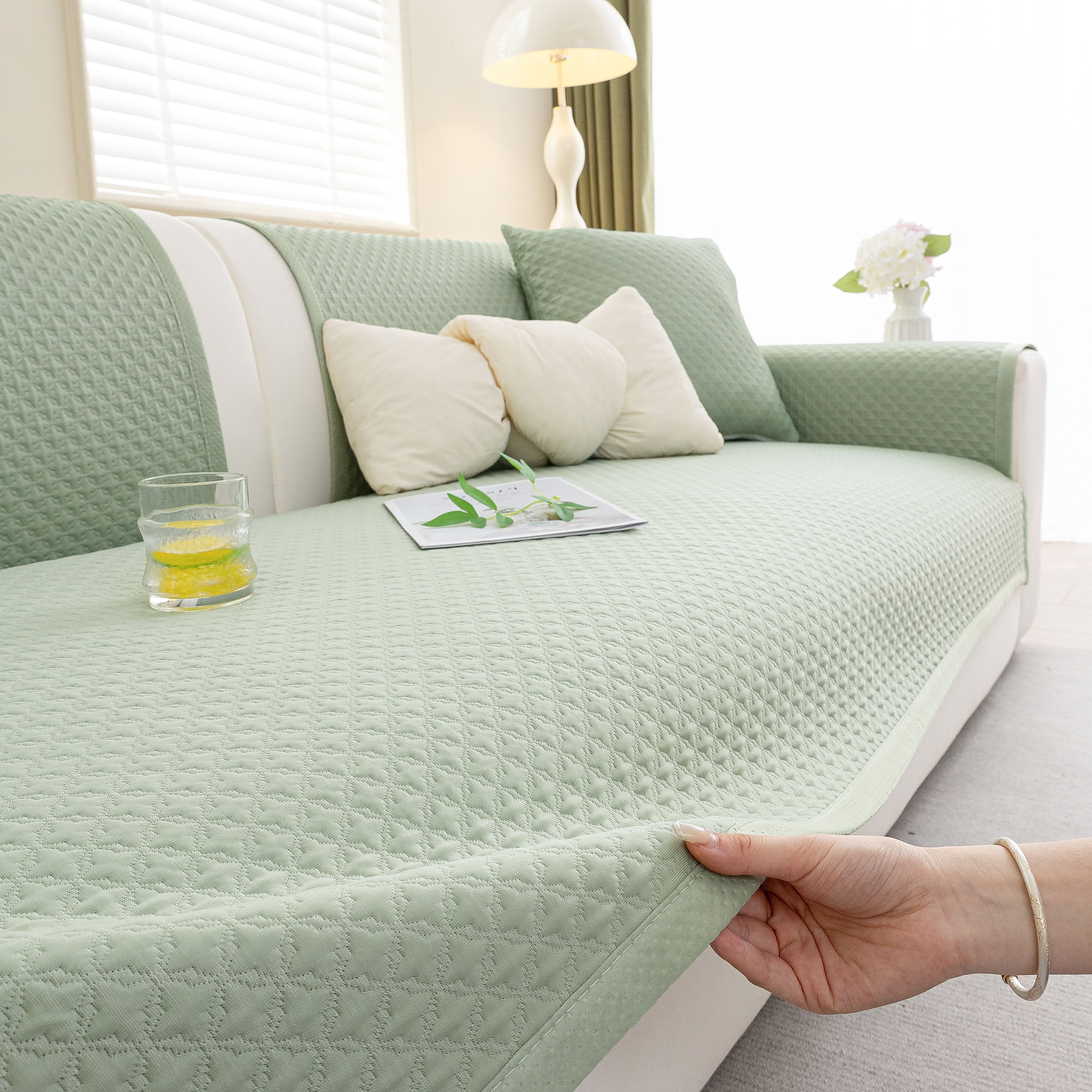 Non-Slip Diamond Quilted Sofa Cover, Separate Pieces Sectional Couch Protector - Image 8