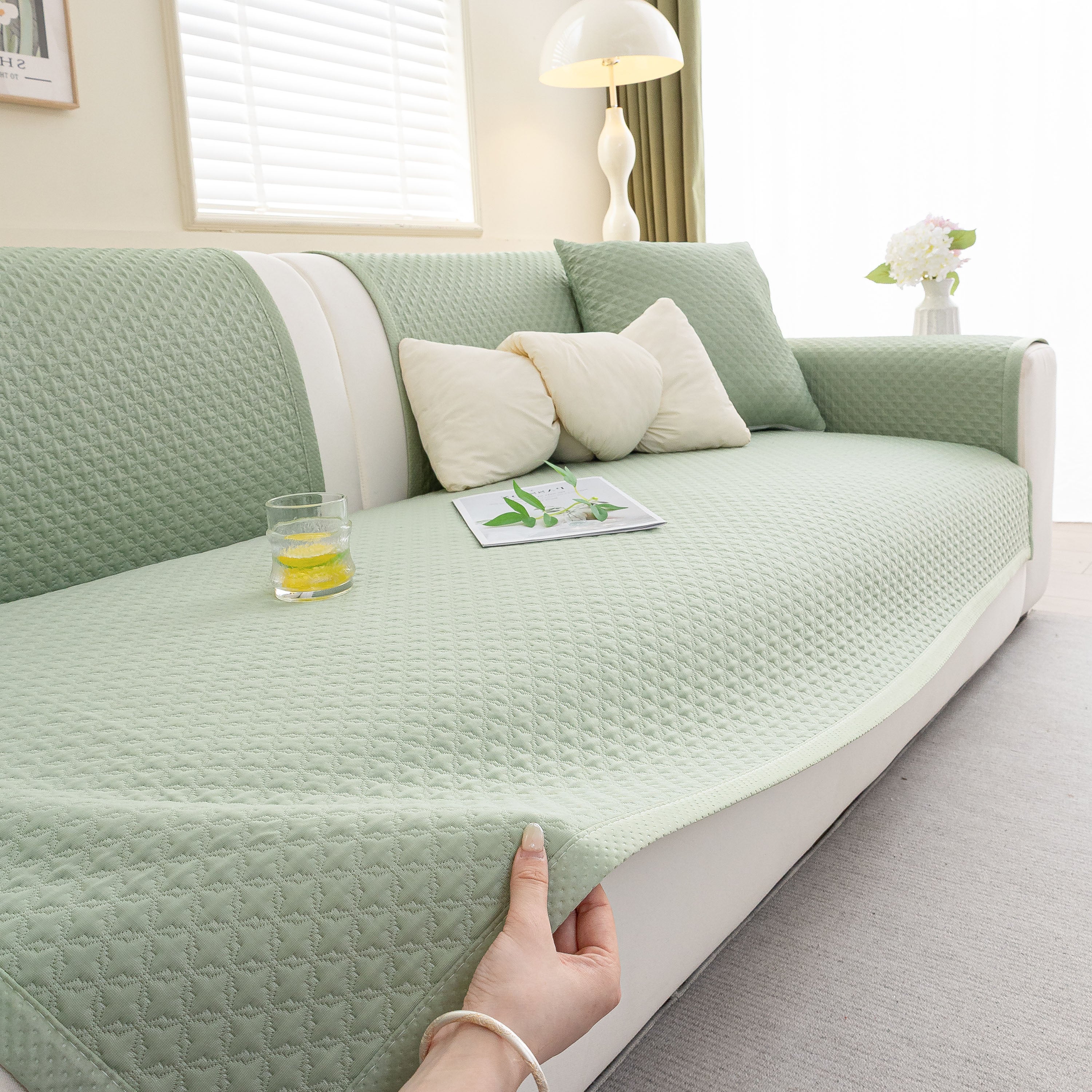 Non-Slip Diamond Quilted Sofa Cover, Separate Pieces Sectional Couch Protector - Image 9