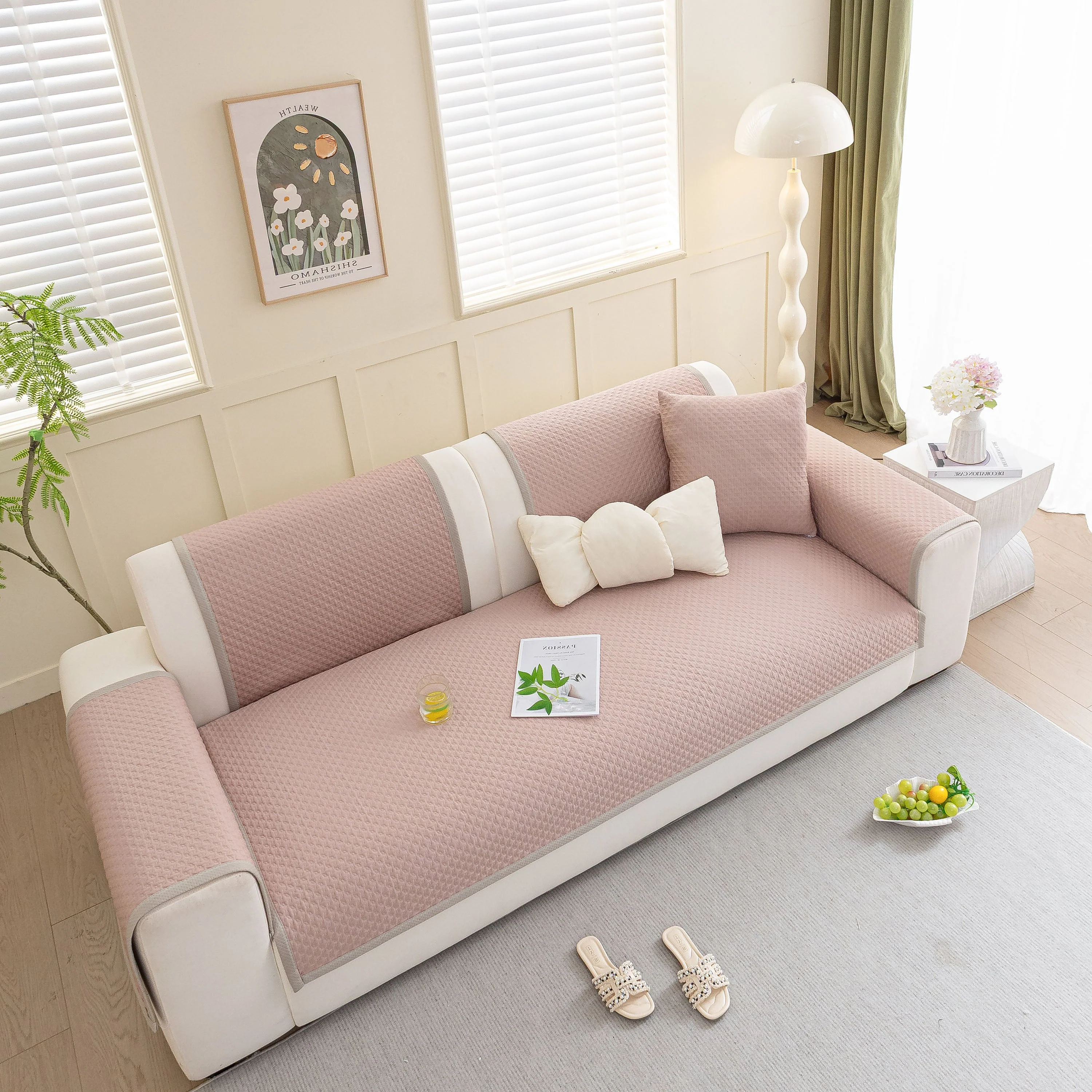 Non-Slip Diamond Quilted Sofa Cover, Separate Pieces Sectional Couch Protector - Image 92