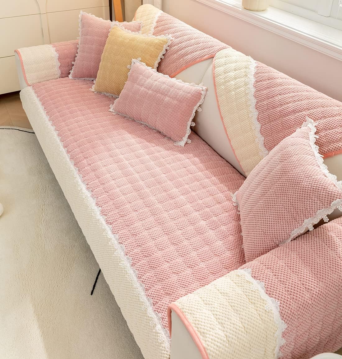 Non-Slip Sectional Couch Cover with Lace, Furniture Protector for Dogs, Pets, and Kids I - Image 5
