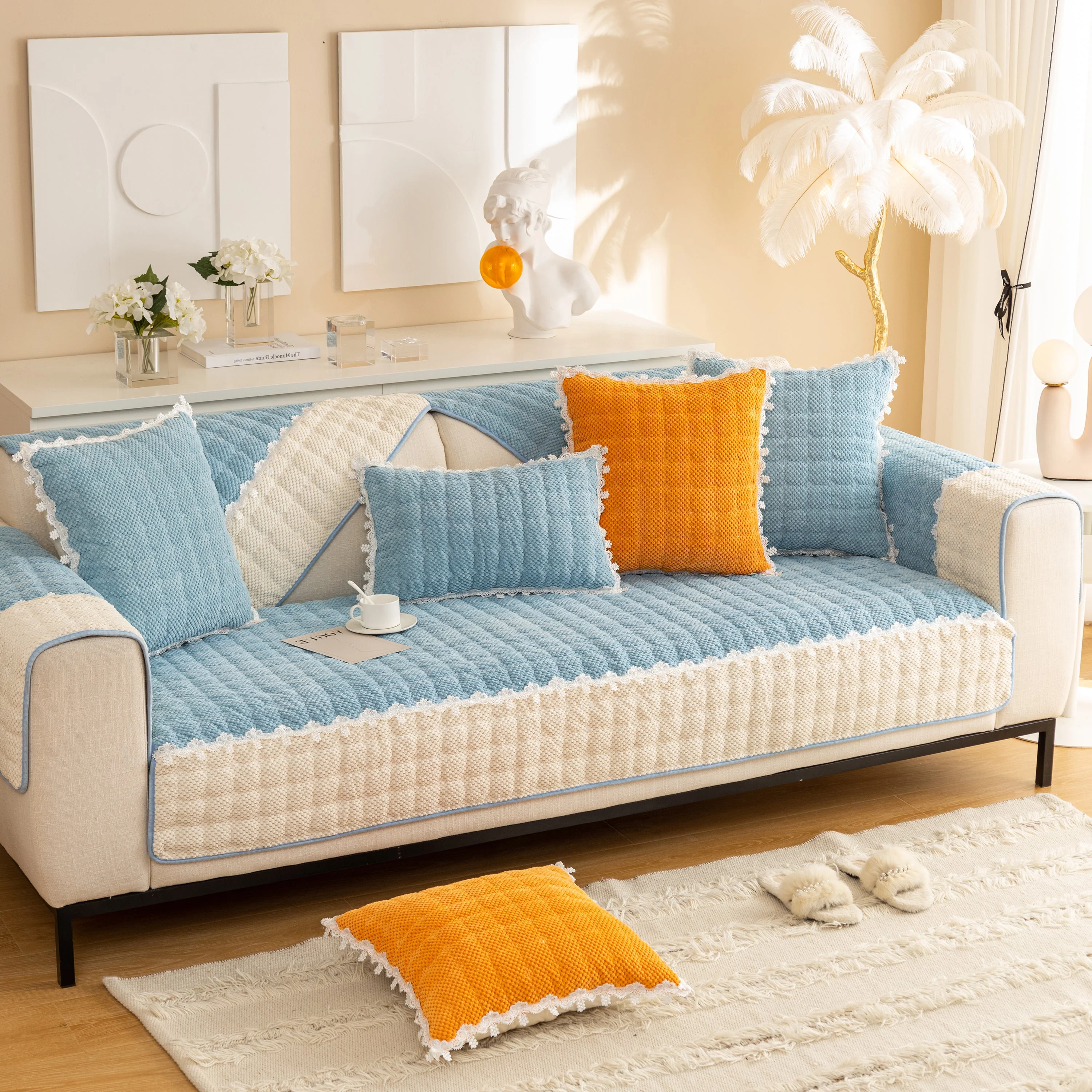 Non-Slip Sectional Couch Cover with Lace, Furniture Protector for Dogs, Pets, and Kids III - Image 14