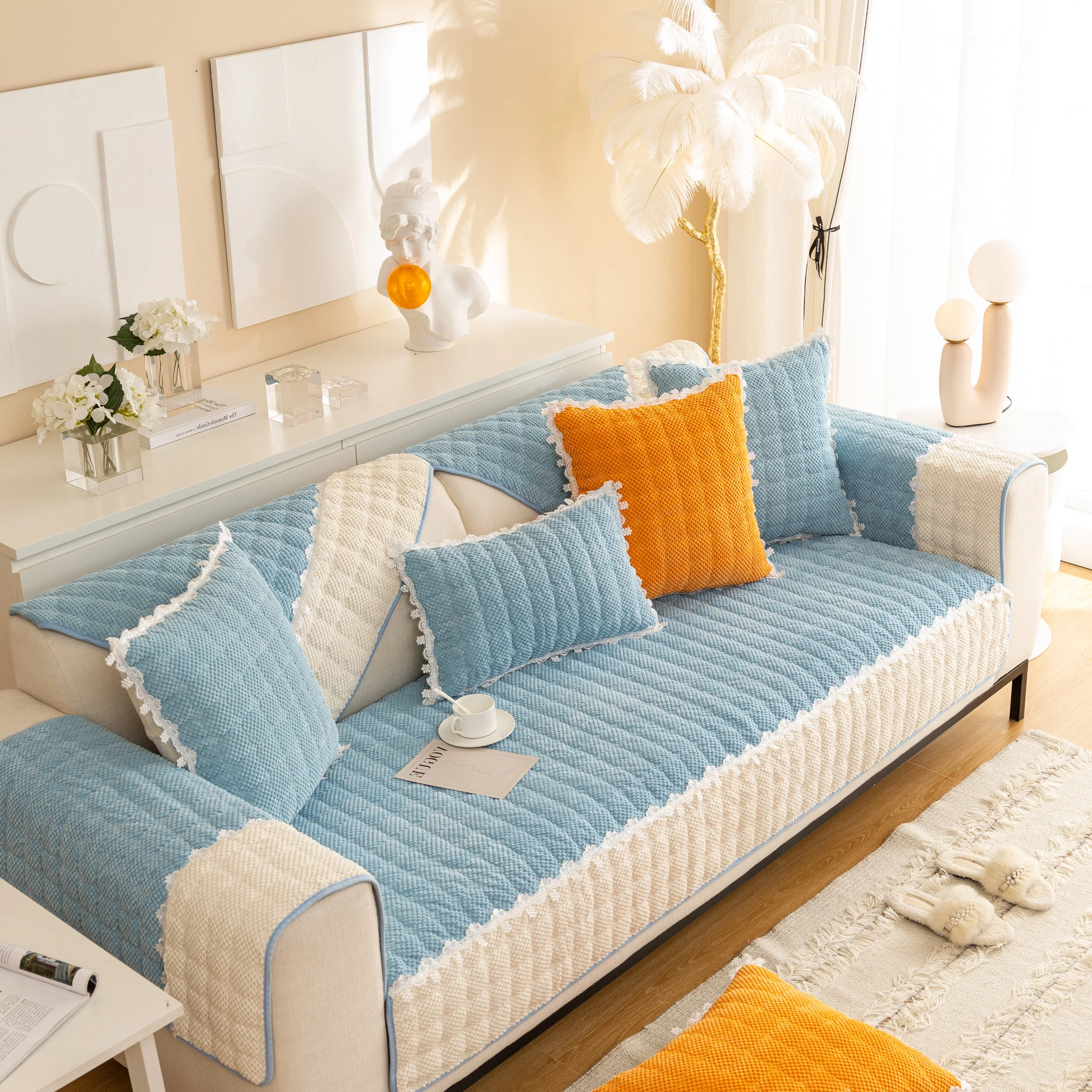 Non-Slip Sectional Couch Cover with Lace, Furniture Protector for Dogs, Pets, and Kids III - Image 16