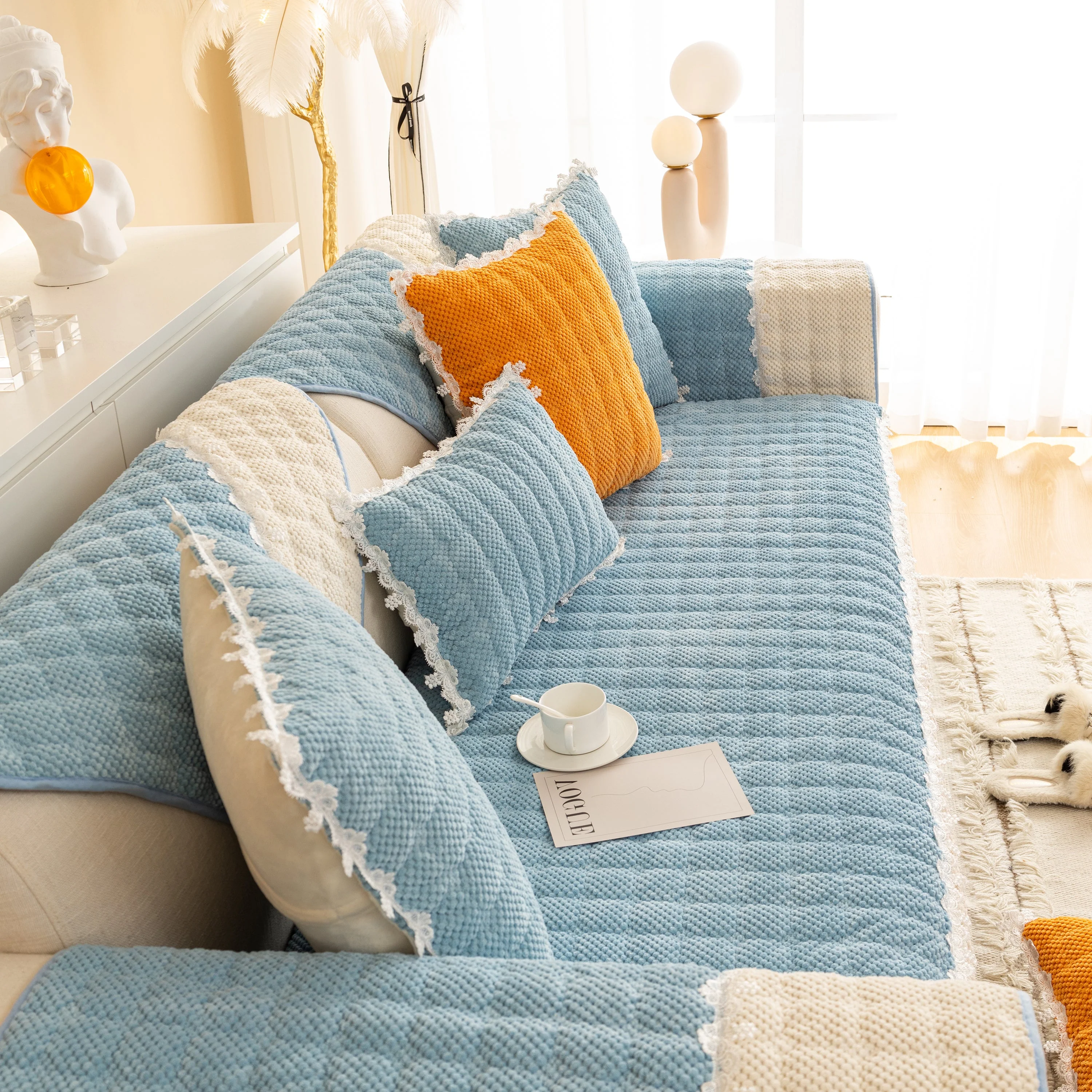 Non-Slip Sectional Couch Cover with Lace, Furniture Protector for Dogs, Pets, and Kids III - Image 19