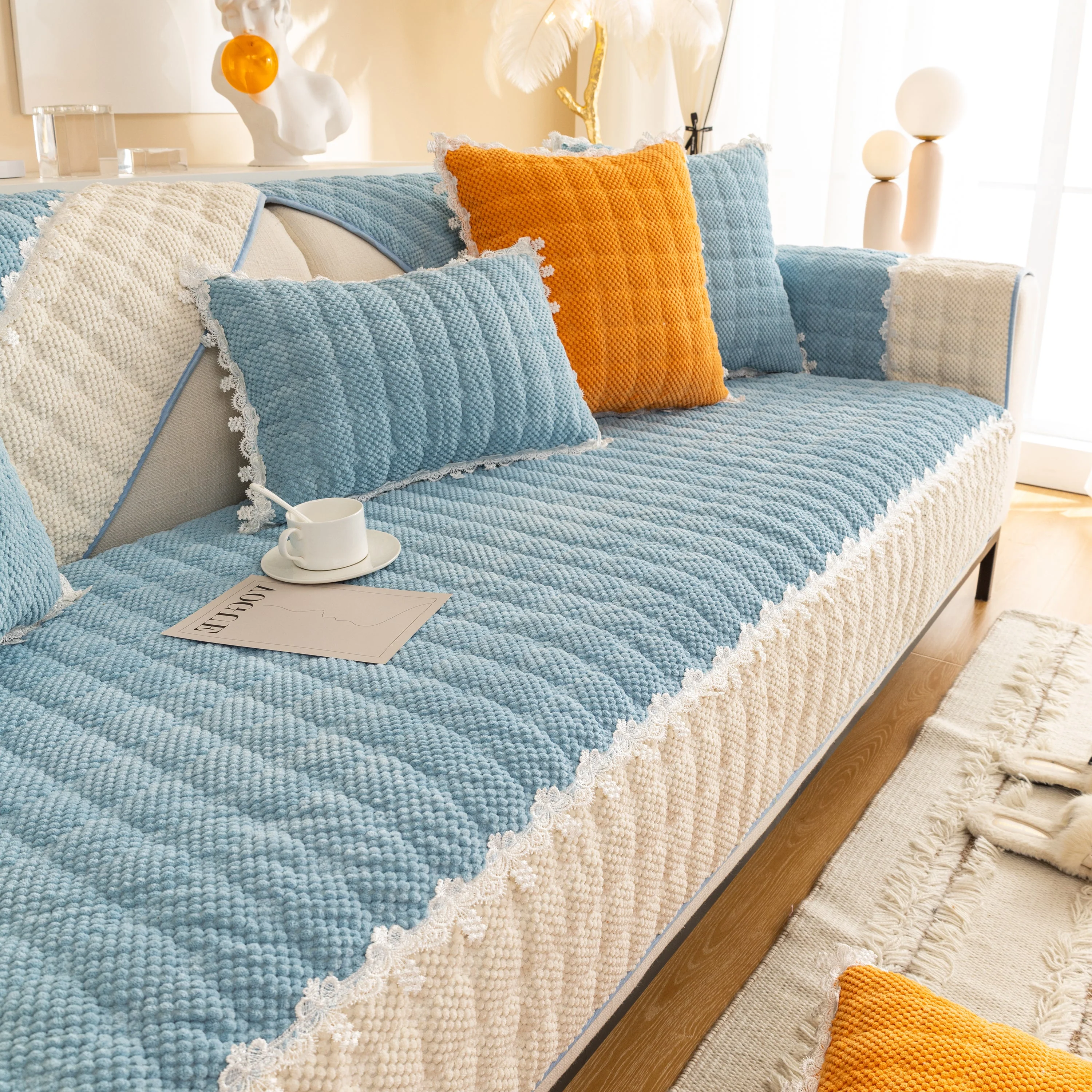Non-Slip Sectional Couch Cover with Lace, Furniture Protector for Dogs, Pets, and Kids III - Image 2