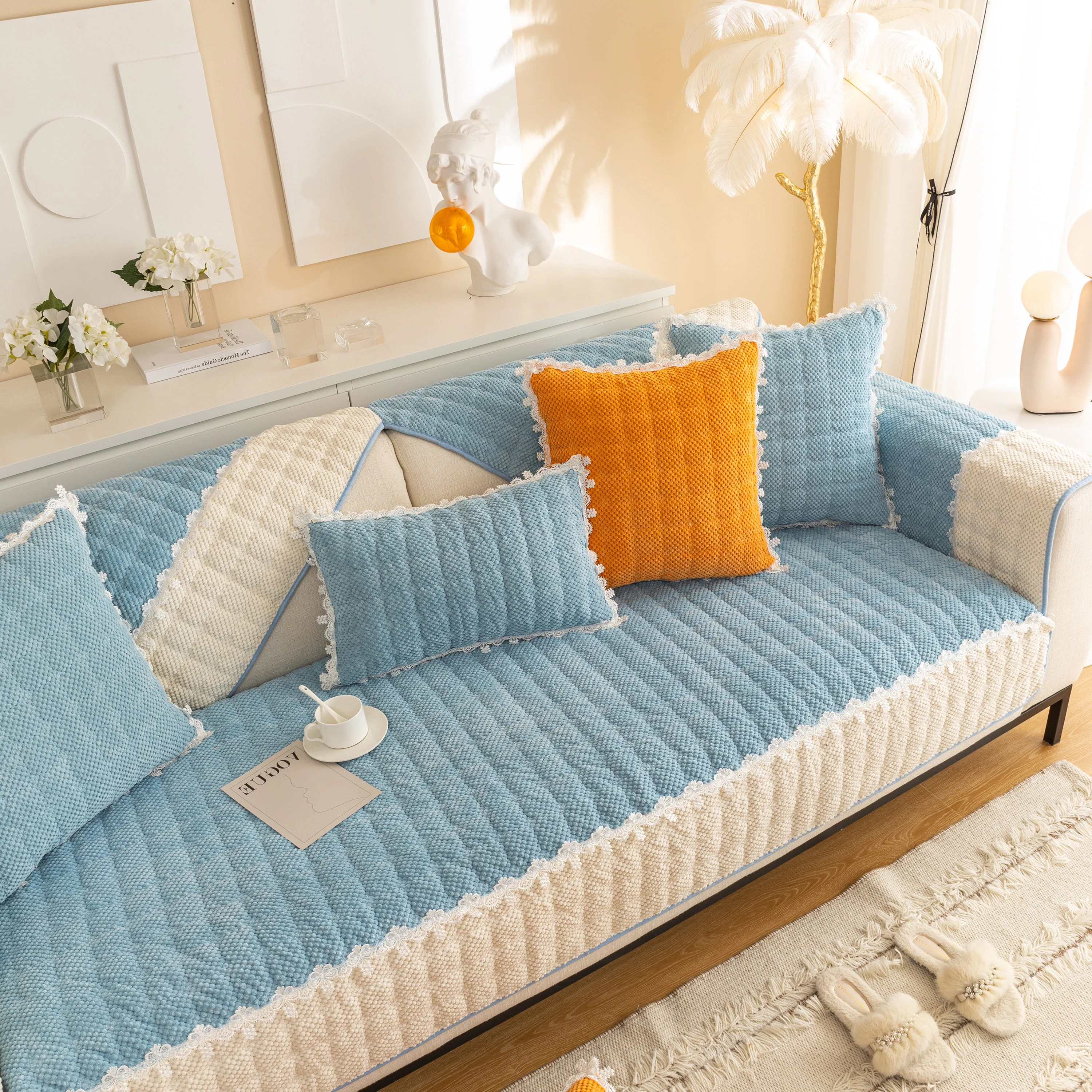 Non-Slip Sectional Couch Cover with Lace, Furniture Protector for Dogs, Pets, and Kids III - Image 21