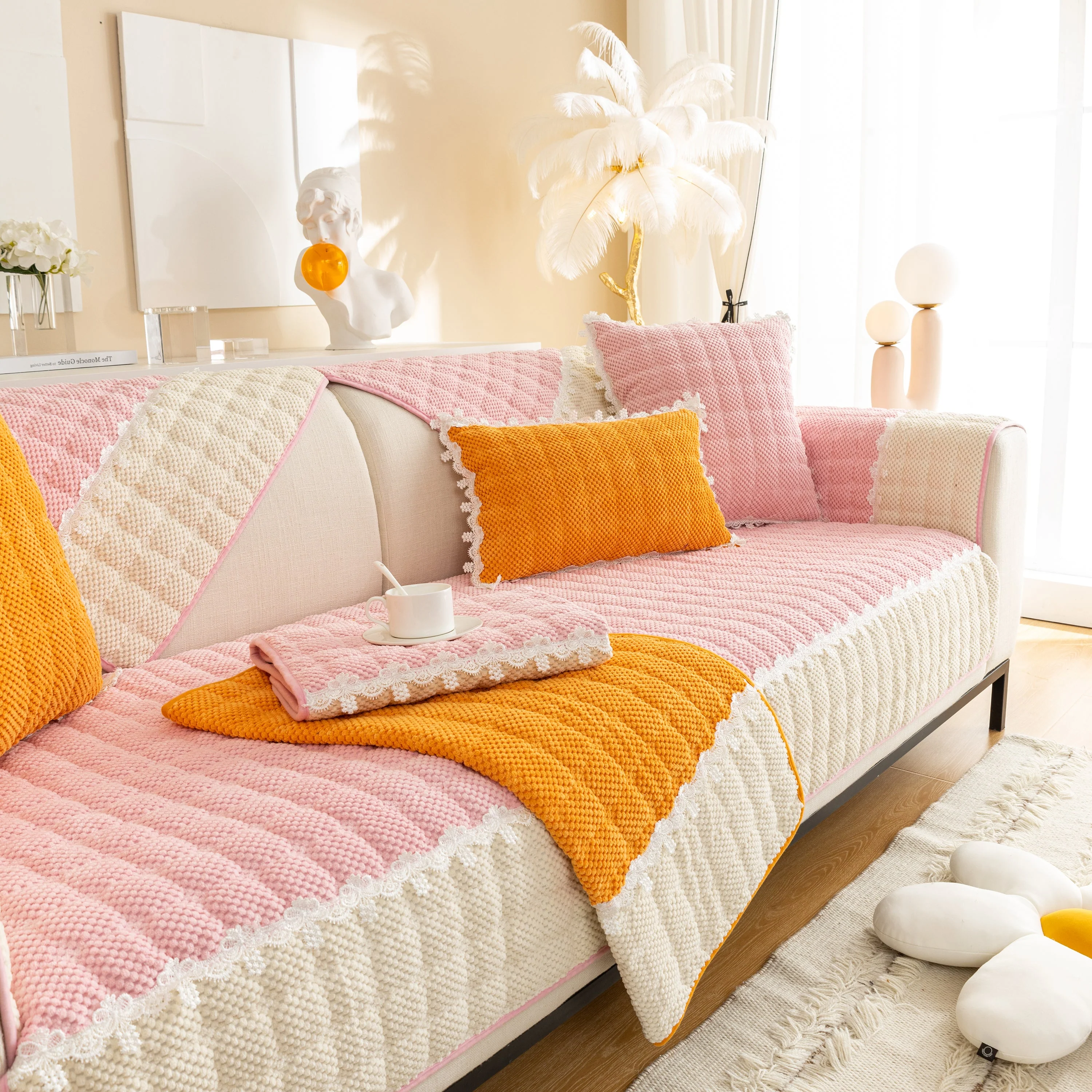 Non-Slip Sectional Couch Cover with Lace, Furniture Protector for Dogs, Pets, and Kids III - Image 24
