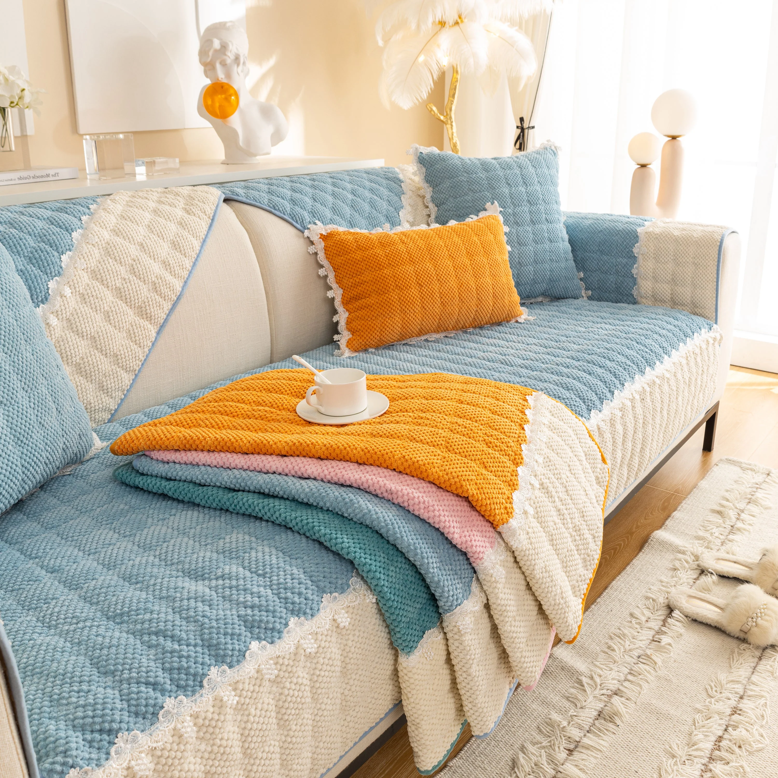 Non-Slip Sectional Couch Cover with Lace, Furniture Protector for Dogs, Pets, and Kids III - Image 3