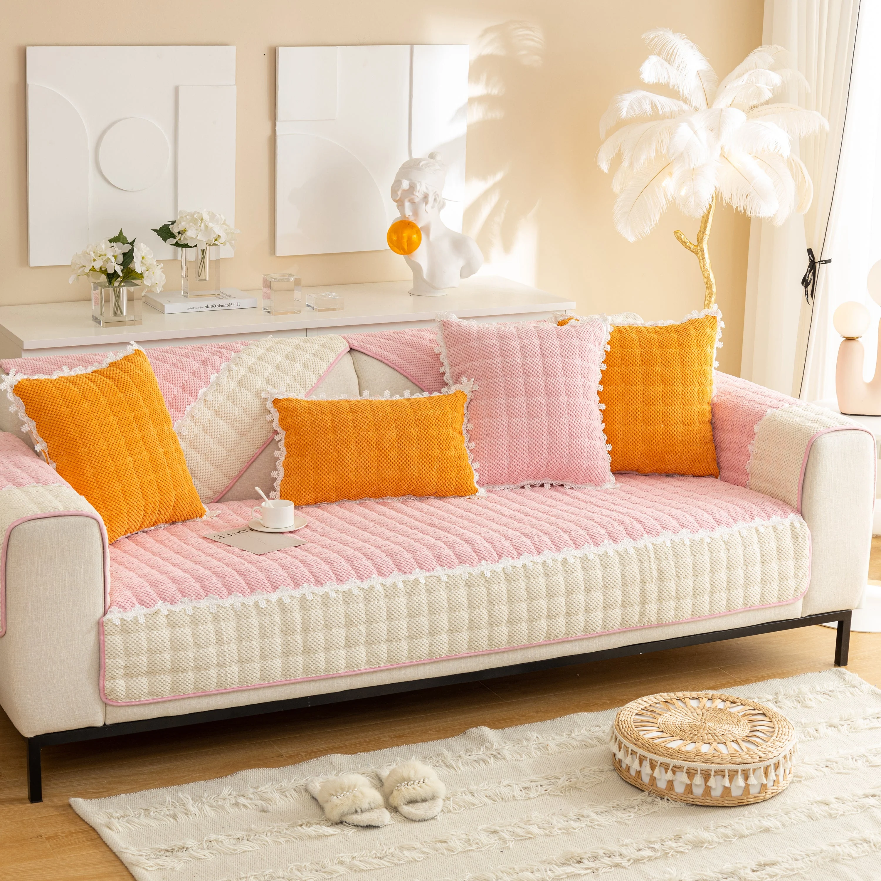 Non-Slip Sectional Couch Cover with Lace, Furniture Protector for Dogs, Pets, and Kids III - Image 33