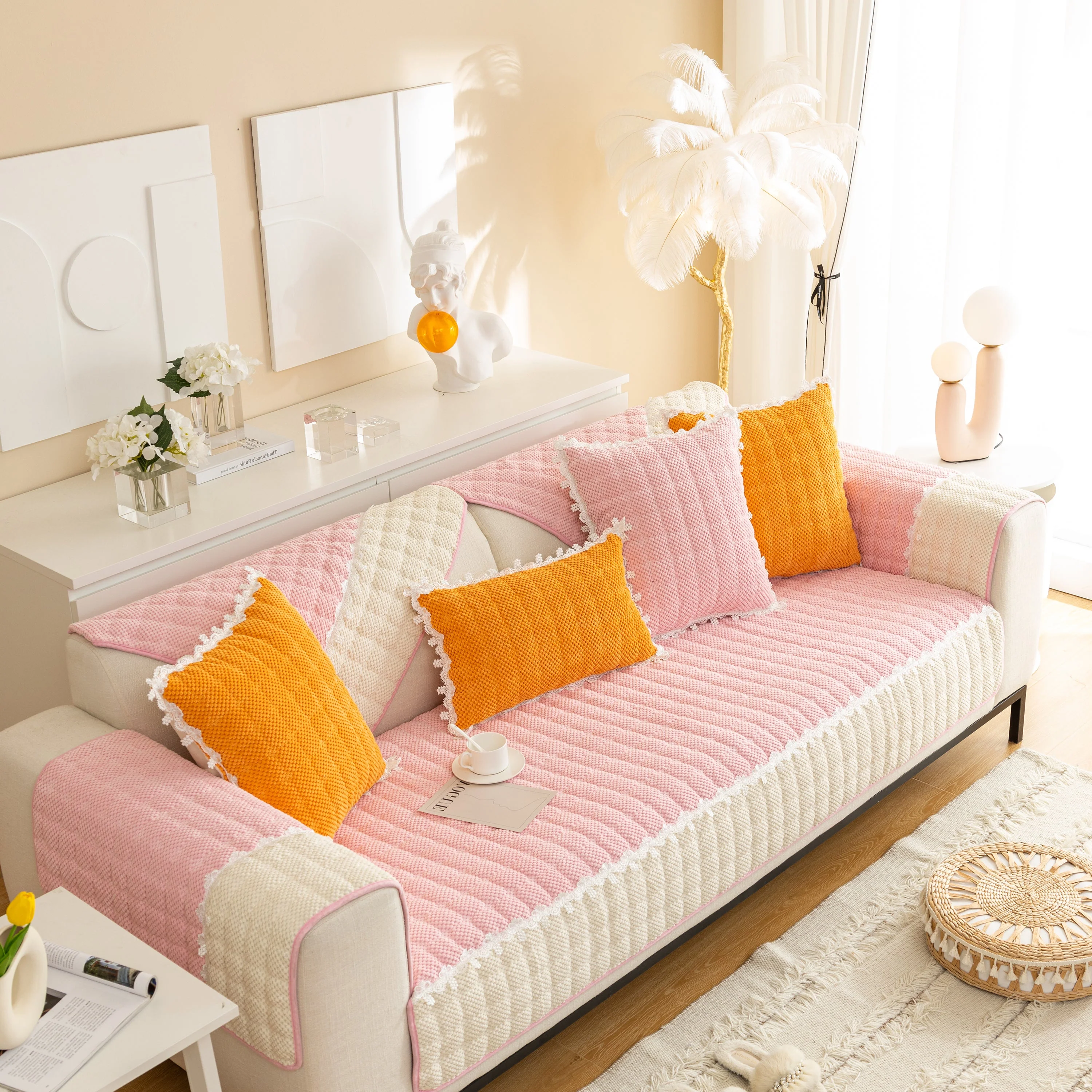 Non-Slip Sectional Couch Cover with Lace, Furniture Protector for Dogs, Pets, and Kids III - Image 35