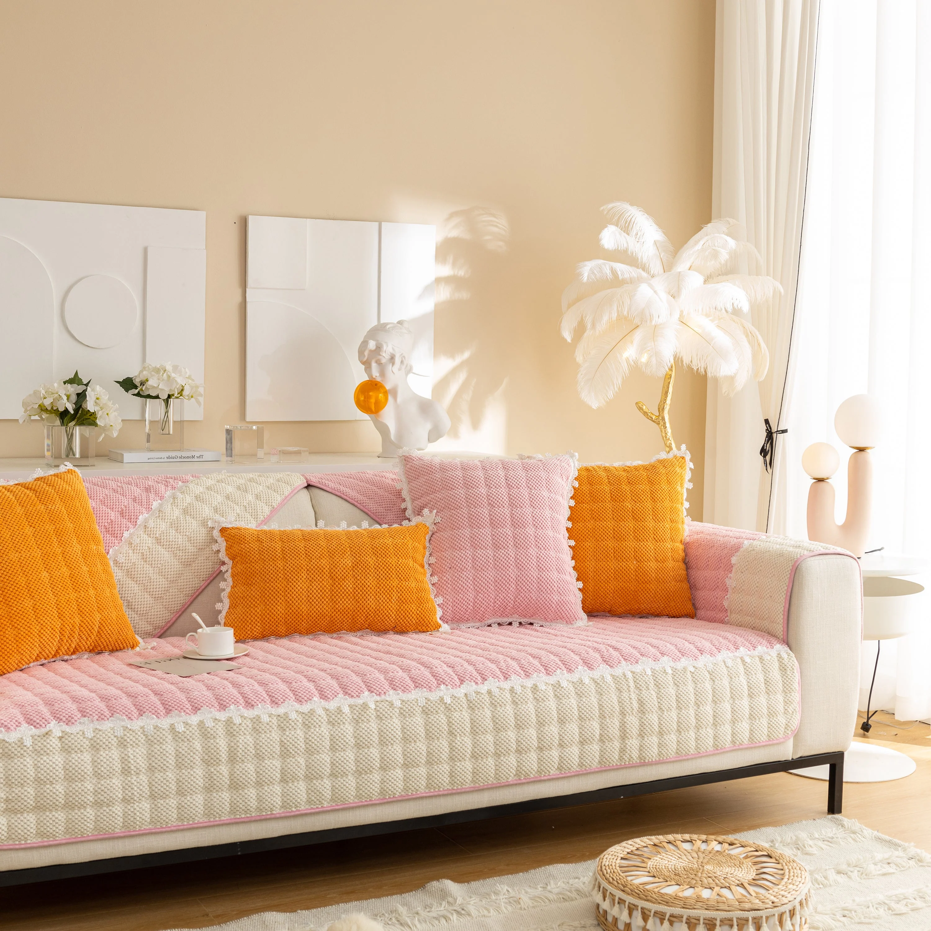 Non-Slip Sectional Couch Cover with Lace, Furniture Protector for Dogs, Pets, and Kids III - Image 36