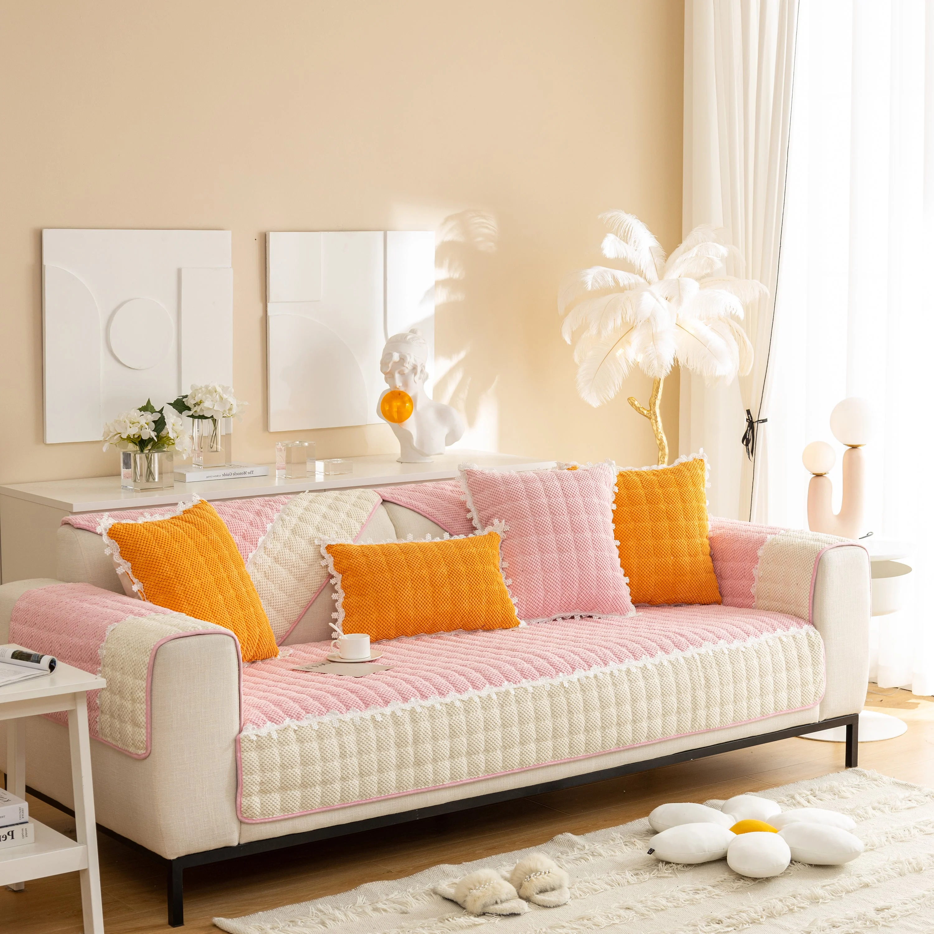 Non-Slip Sectional Couch Cover with Lace, Furniture Protector for Dogs, Pets, and Kids III - Image 37