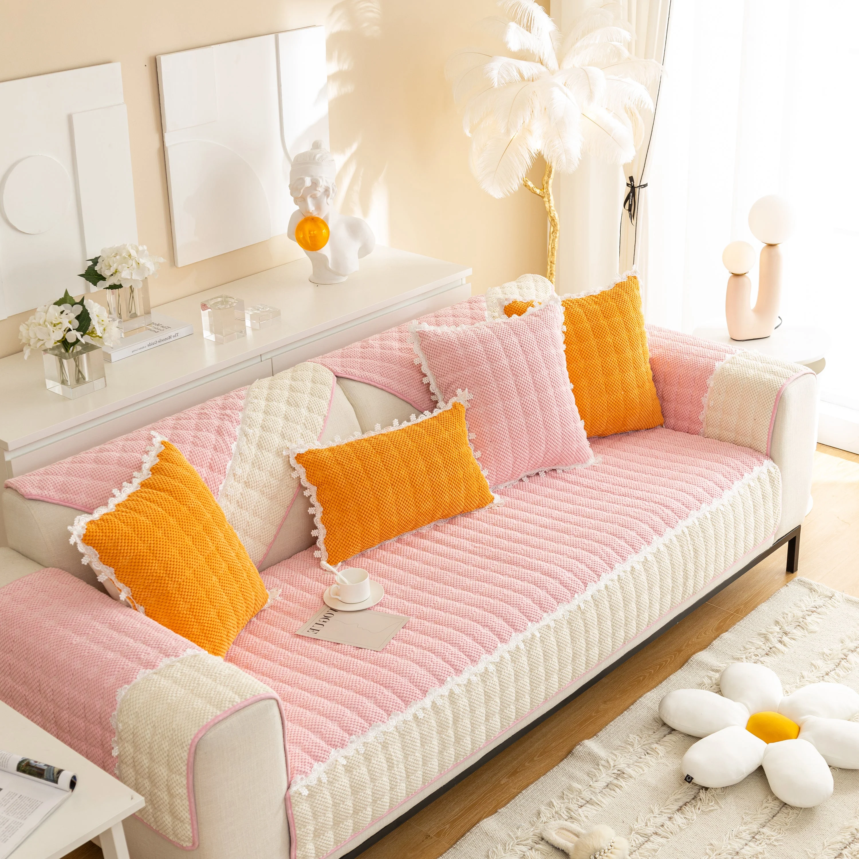 Non-Slip Sectional Couch Cover with Lace, Furniture Protector for Dogs, Pets, and Kids III - Image 38