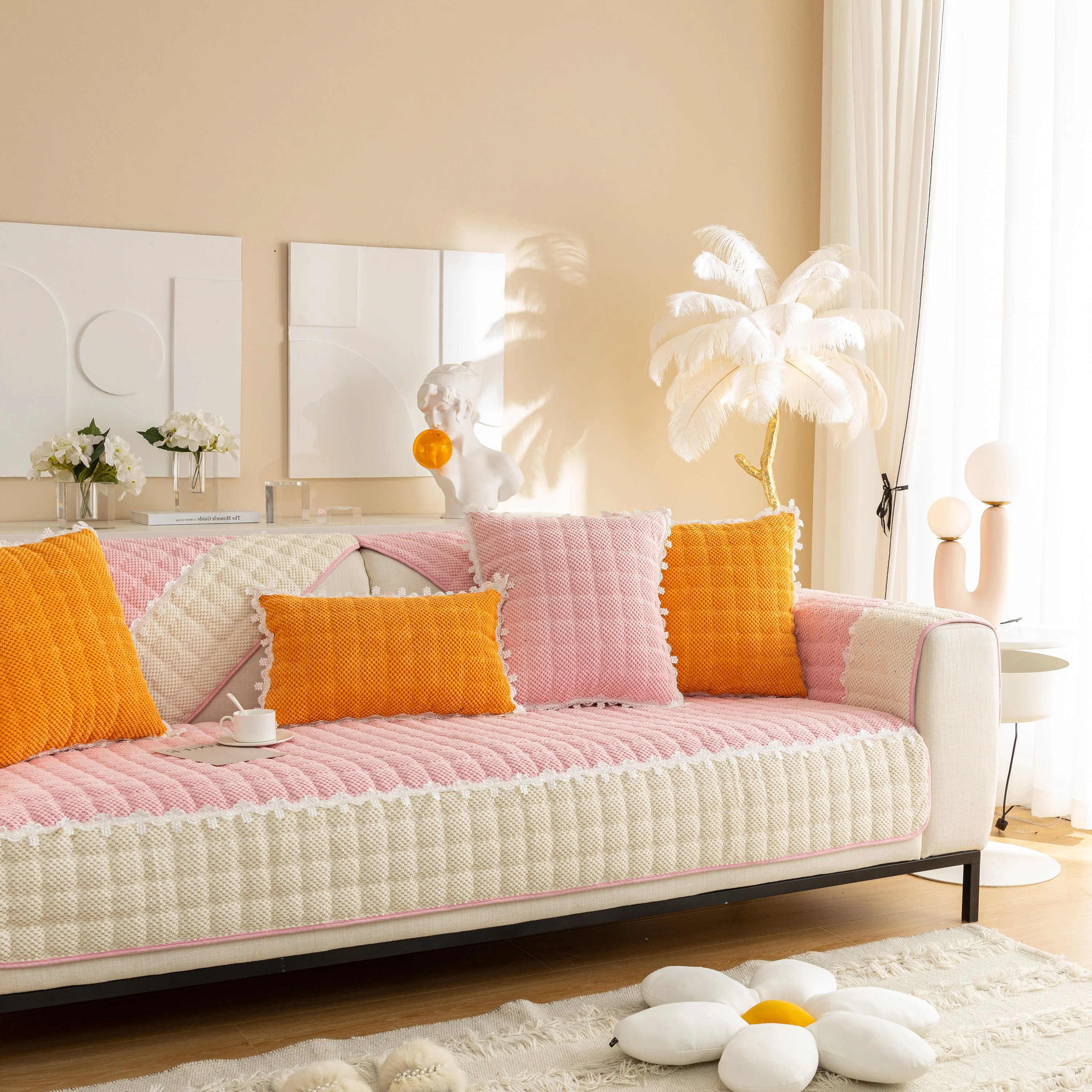 Non-Slip Sectional Couch Cover with Lace, Furniture Protector for Dogs, Pets, and Kids III - Image 39