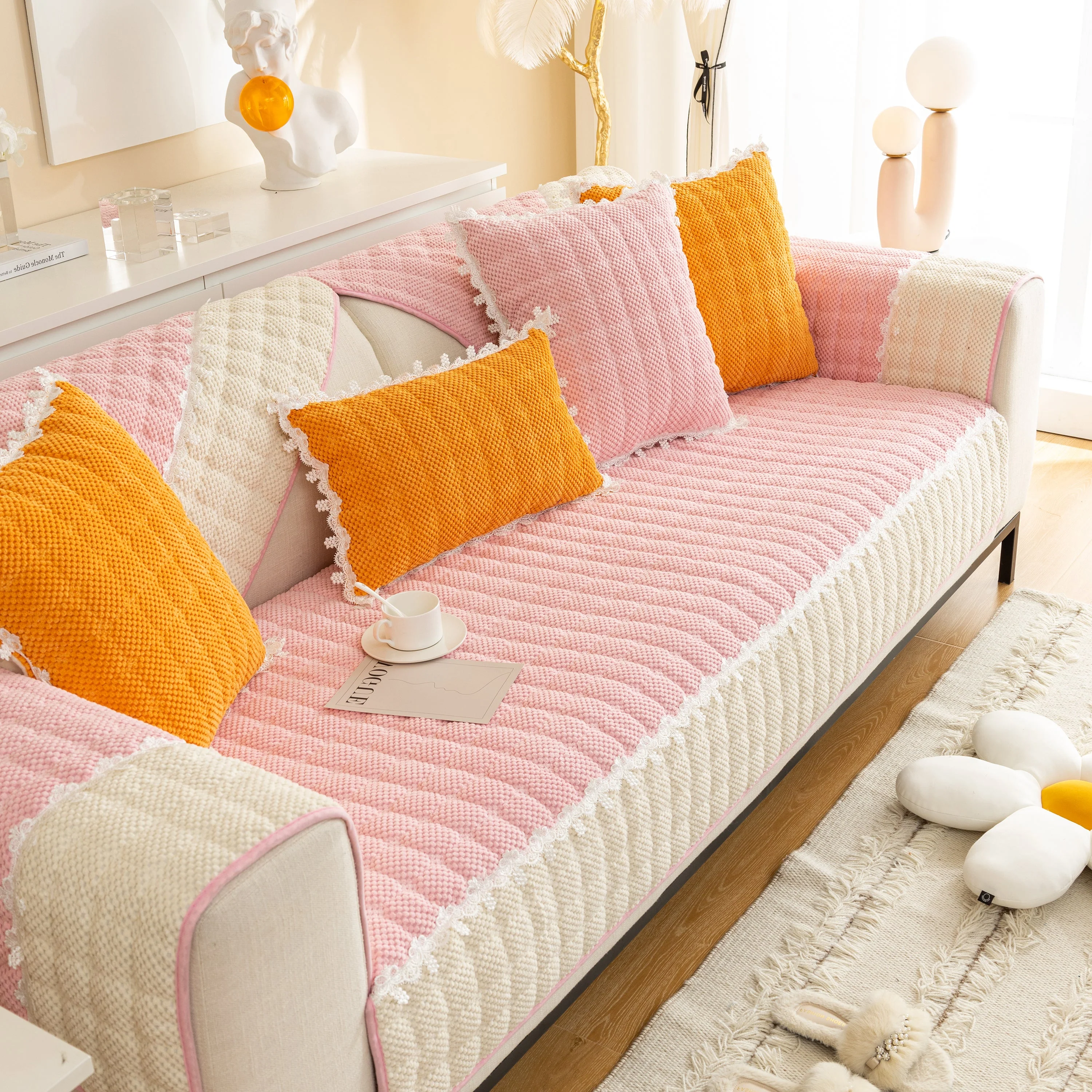 Non-Slip Sectional Couch Cover with Lace, Furniture Protector for Dogs, Pets, and Kids III - Image 40