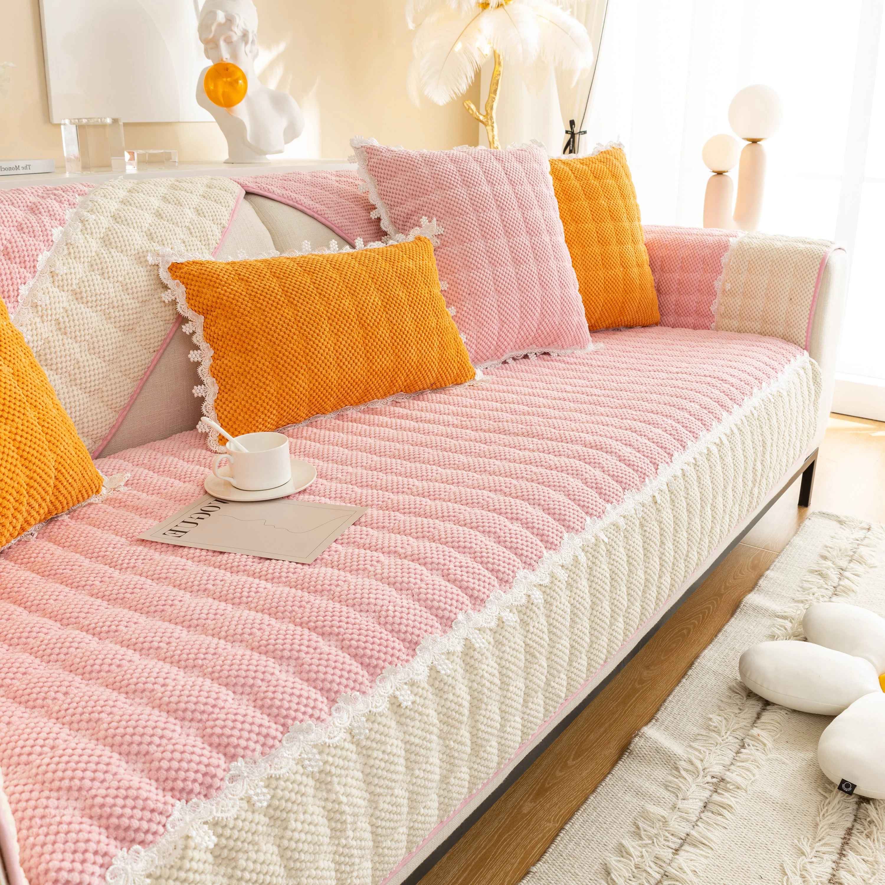 Non-Slip Sectional Couch Cover with Lace, Furniture Protector for Dogs, Pets, and Kids III - Image 42