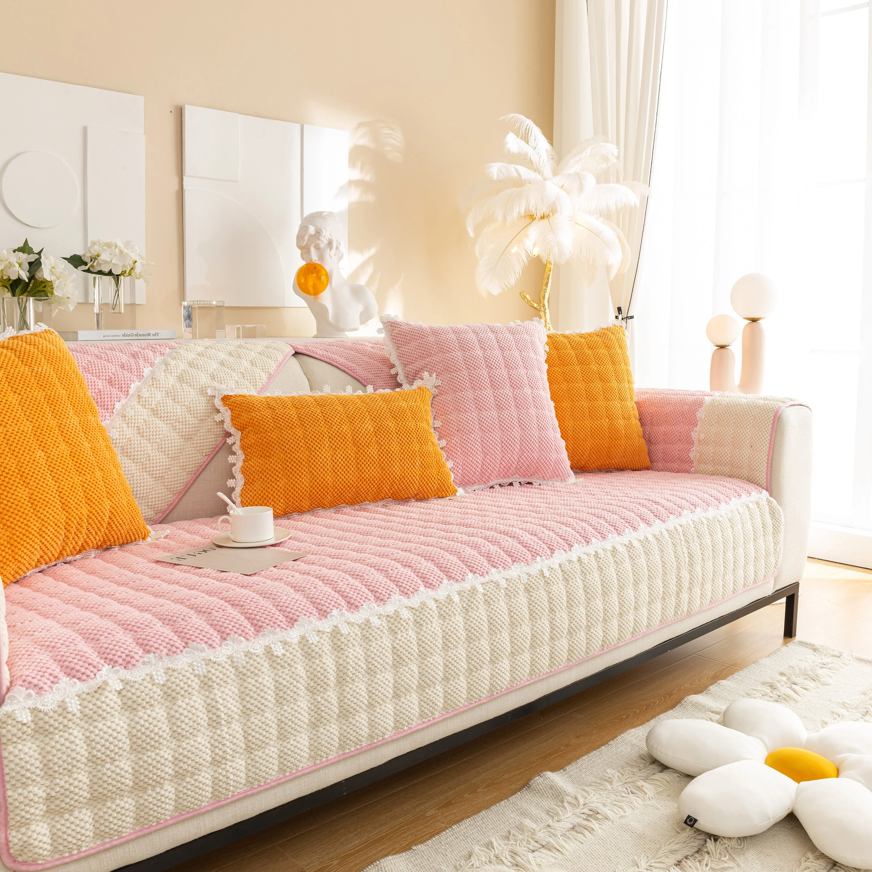 Non-Slip Sectional Couch Cover with Lace, Furniture Protector for Dogs, Pets, and Kids III - Image 43