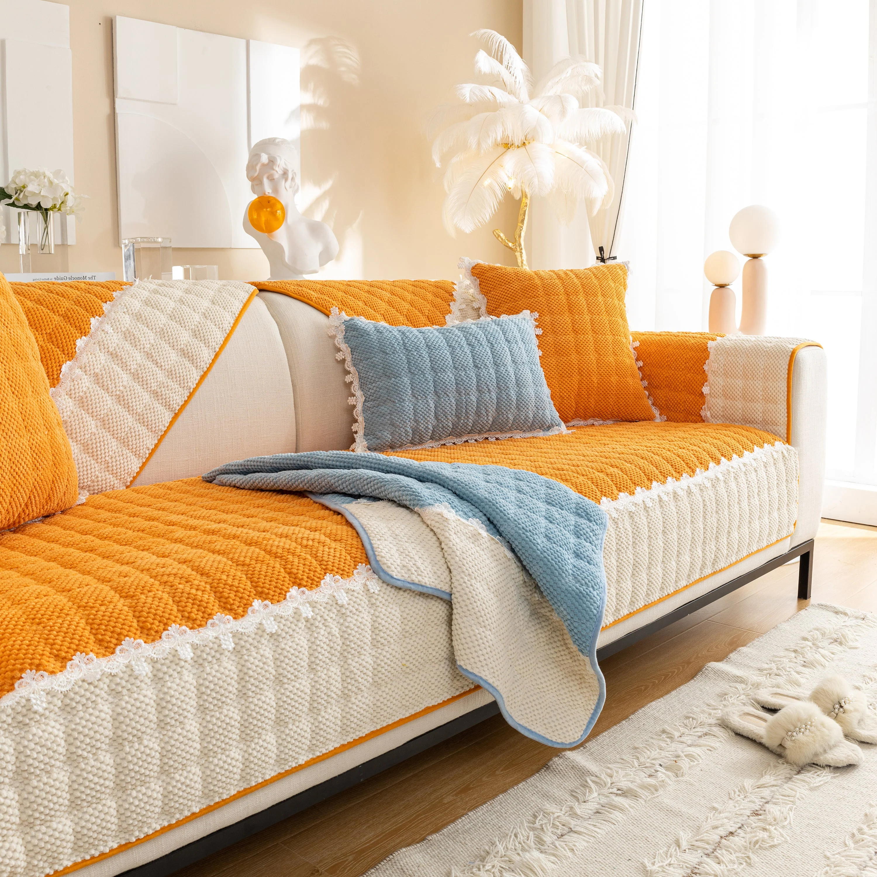 Non-Slip Sectional Couch Cover with Lace, Furniture Protector for Dogs, Pets, and Kids III - Image 44
