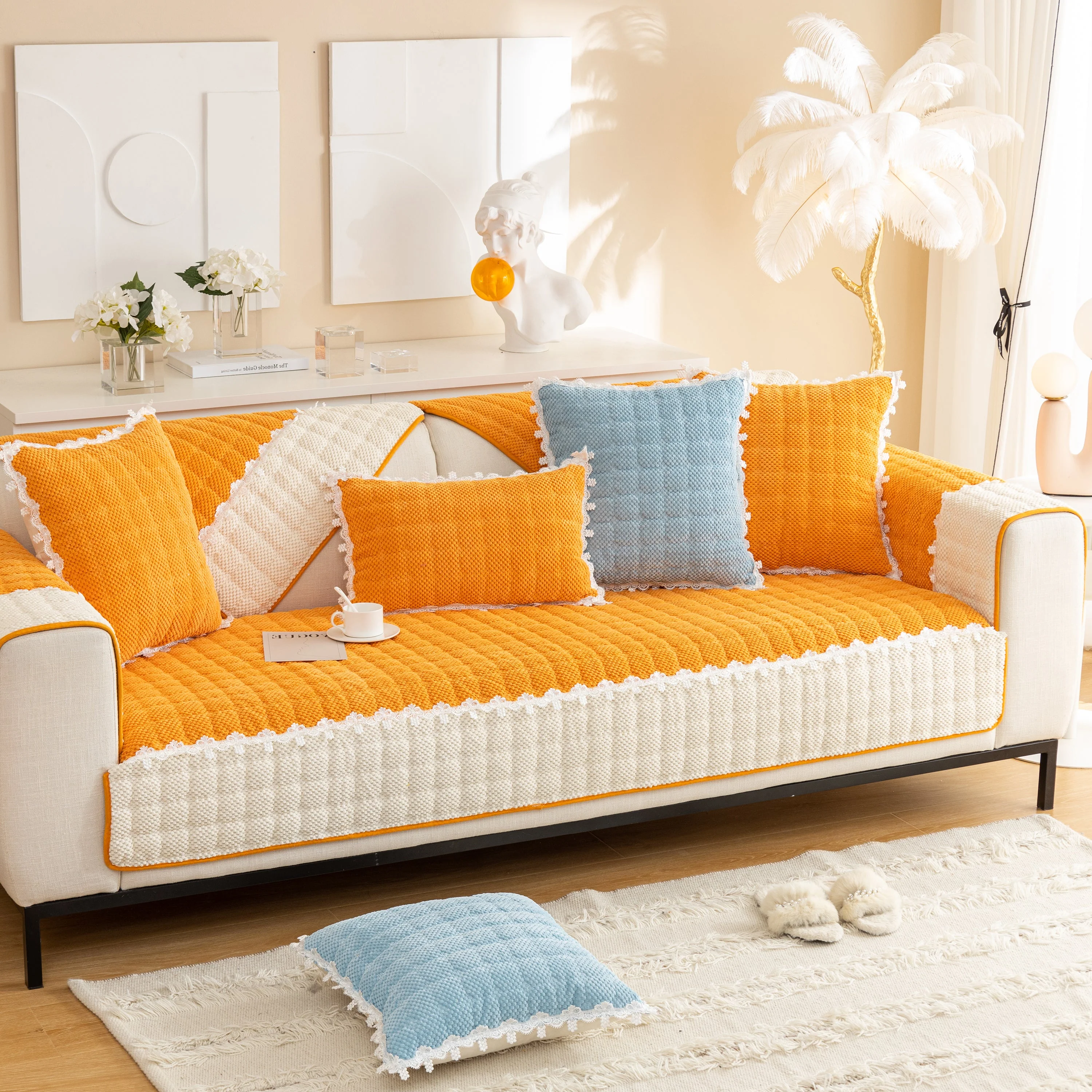 Non-Slip Sectional Couch Cover with Lace, Furniture Protector for Dogs, Pets, and Kids III - Image 53