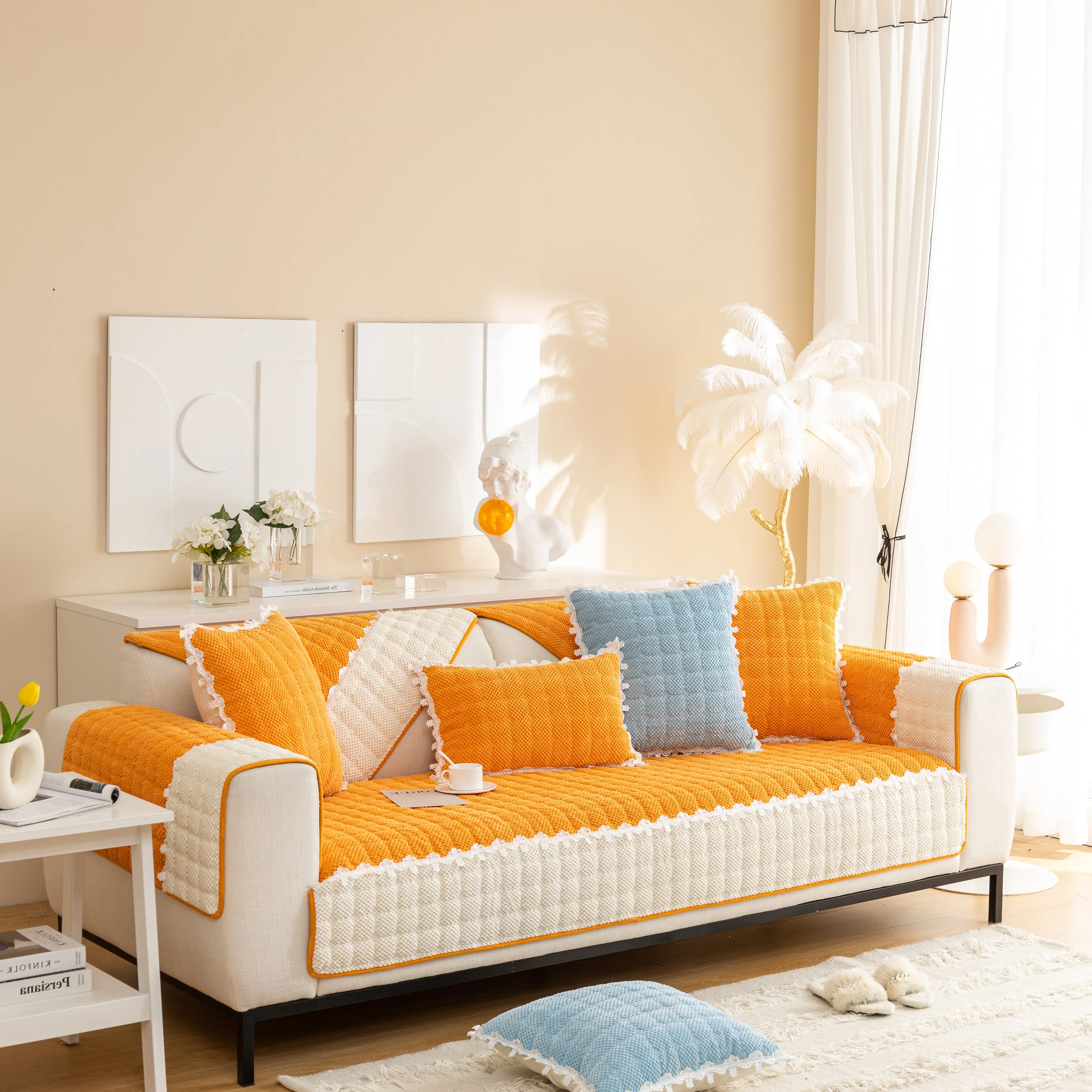 Non-Slip Sectional Couch Cover with Lace, Furniture Protector for Dogs, Pets, and Kids III - Image 54