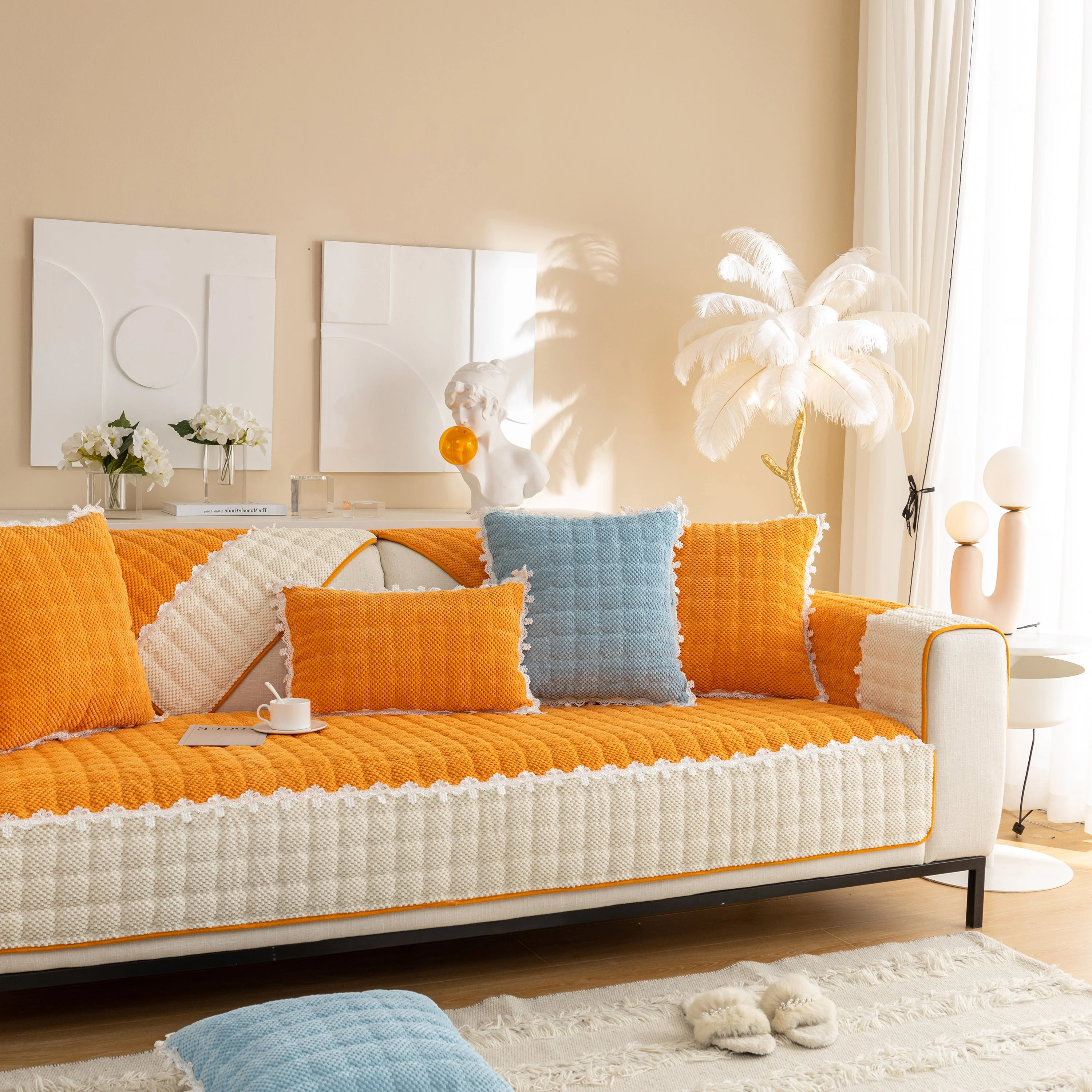 Non-Slip Sectional Couch Cover with Lace, Furniture Protector for Dogs, Pets, and Kids III - Image 56