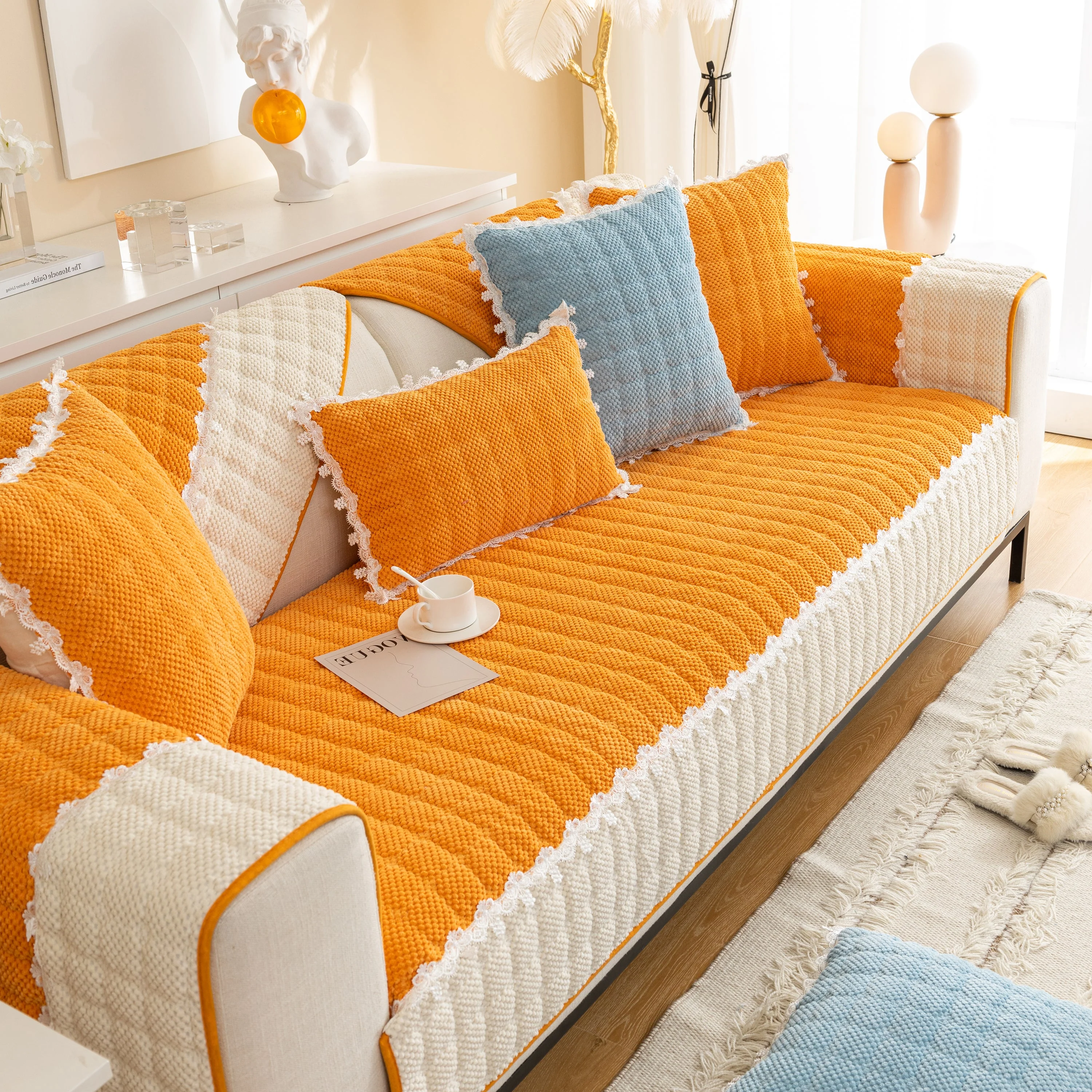 Non-Slip Sectional Couch Cover with Lace, Furniture Protector for Dogs, Pets, and Kids III - Image 57