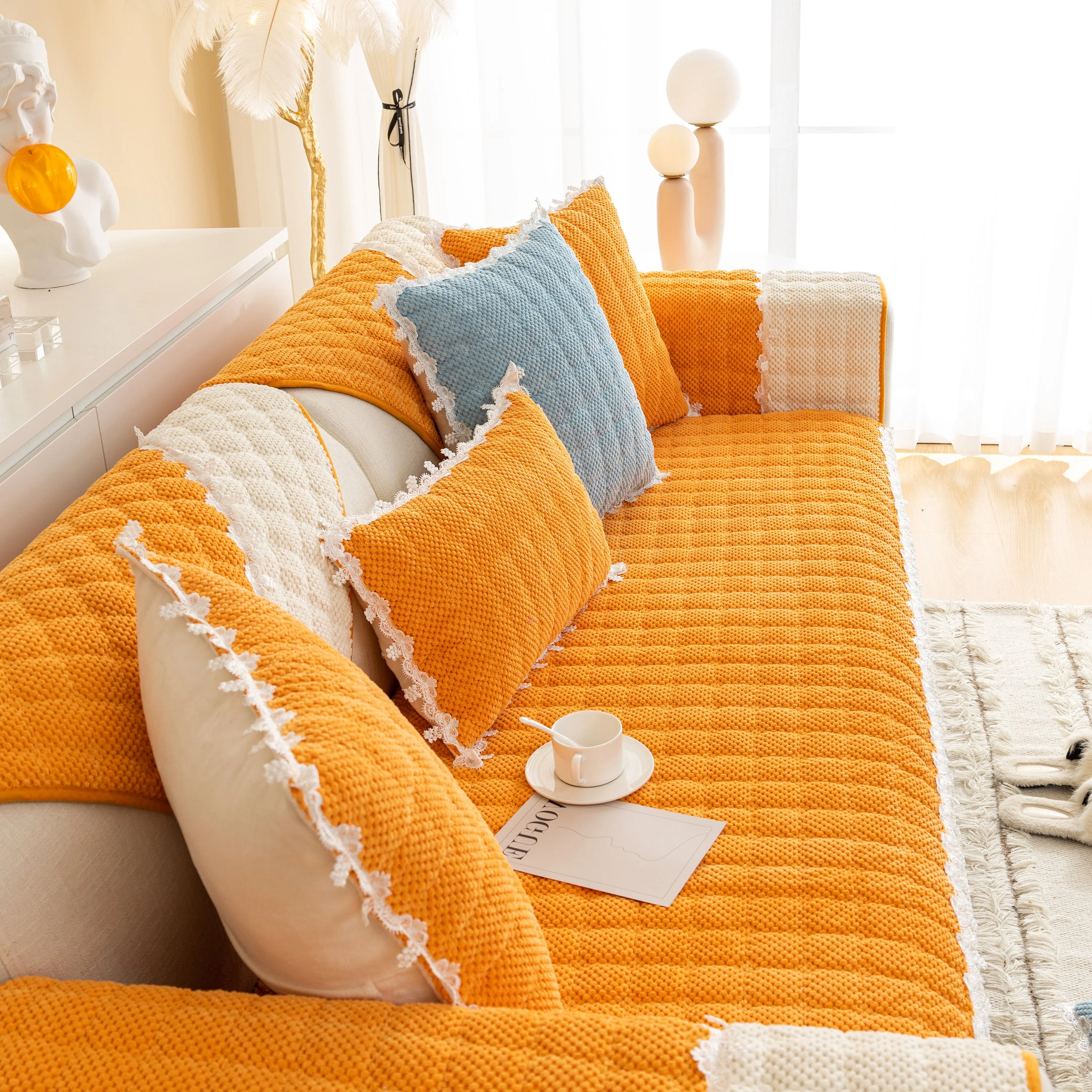 Non-Slip Sectional Couch Cover with Lace, Furniture Protector for Dogs, Pets, and Kids III - Image 58