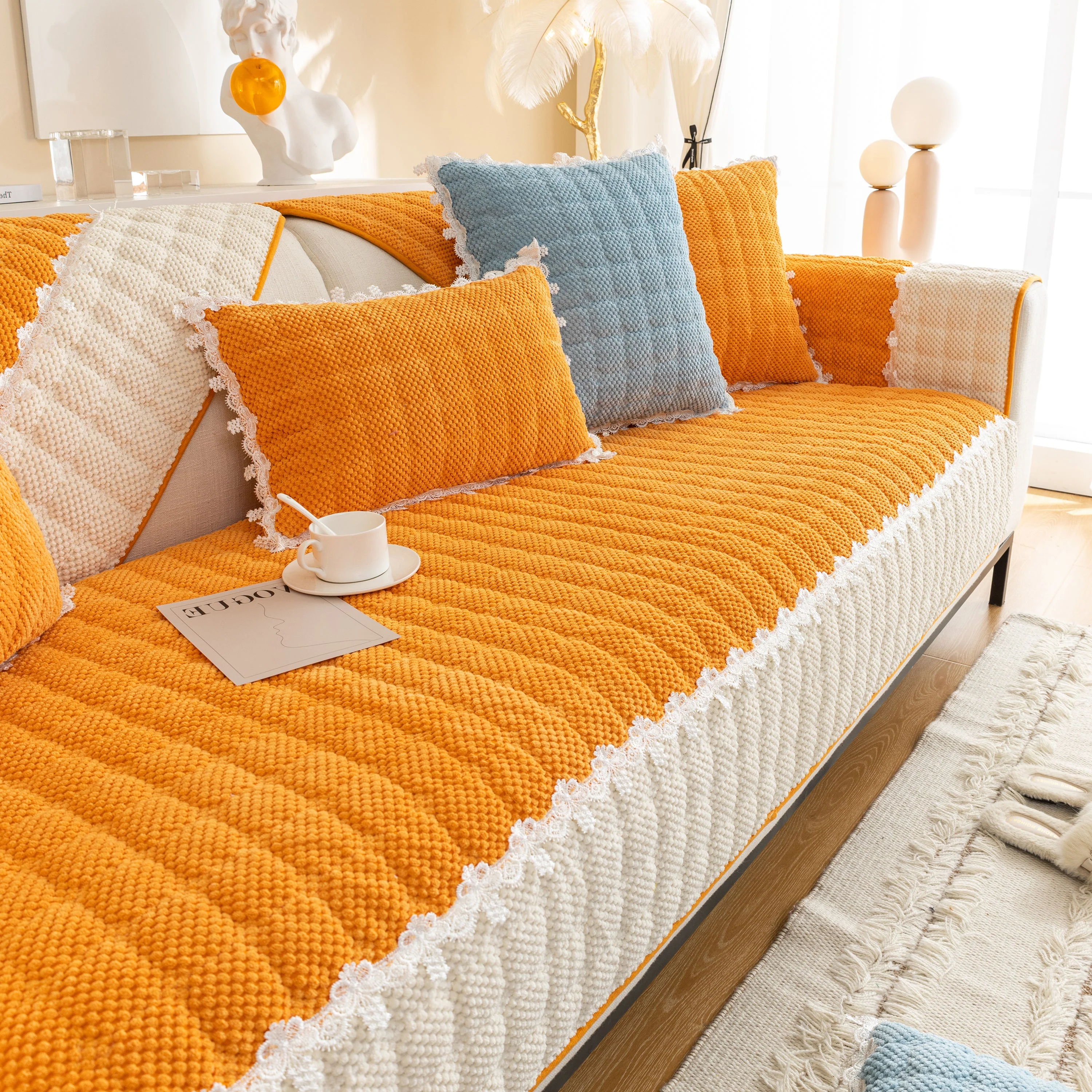 Non-Slip Sectional Couch Cover with Lace, Furniture Protector for Dogs, Pets, and Kids III - Image 59