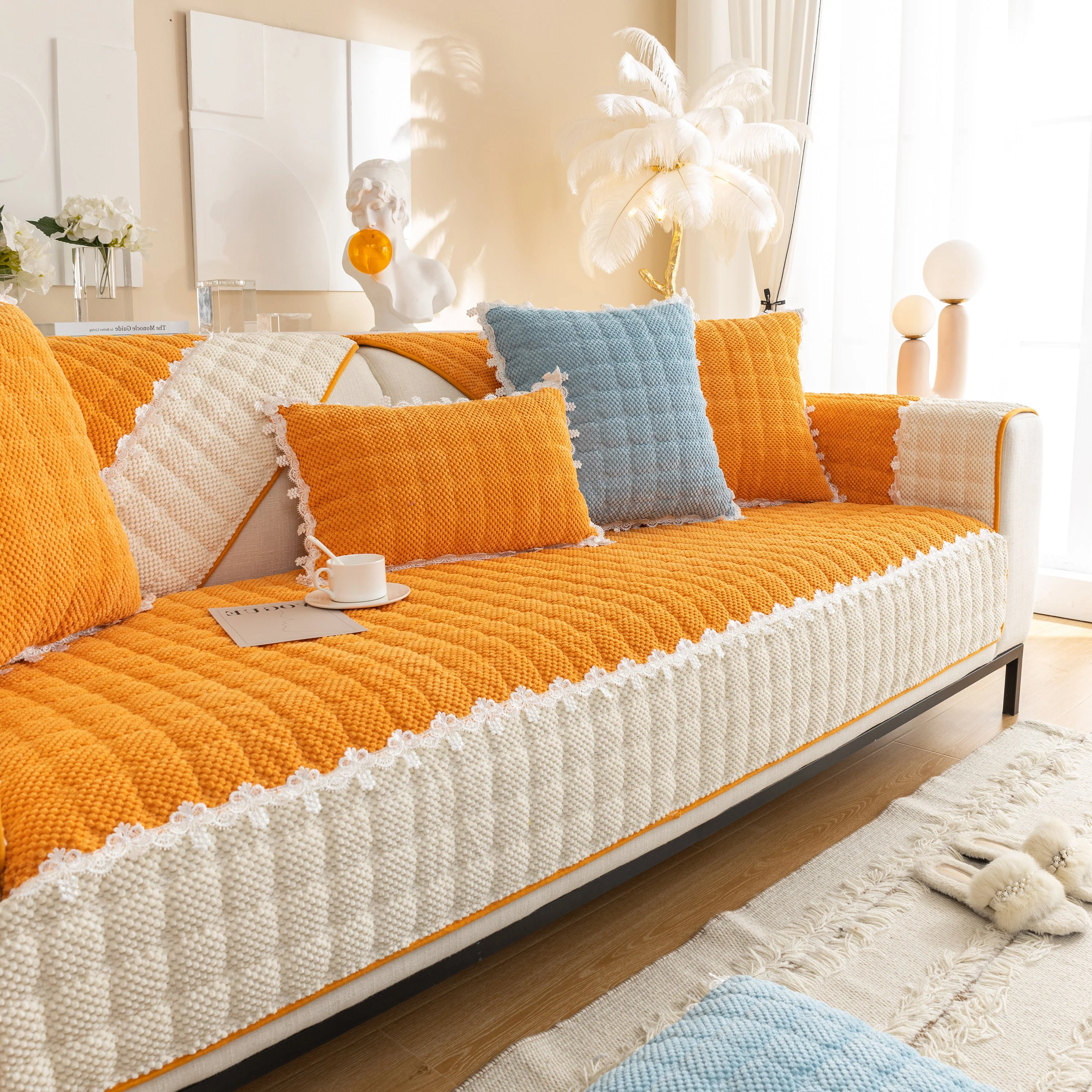 Non-Slip Sectional Couch Cover with Lace, Furniture Protector for Dogs, Pets, and Kids III - Image 60