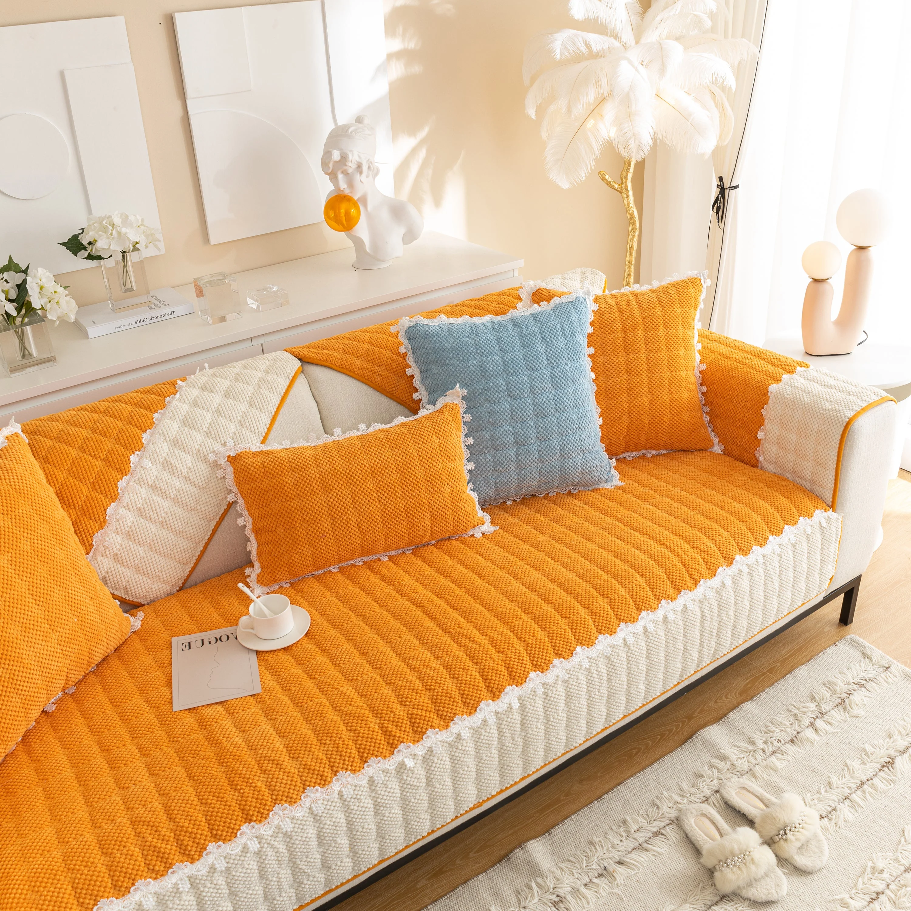 Non-Slip Sectional Couch Cover with Lace, Furniture Protector for Dogs, Pets, and Kids III - Image 61