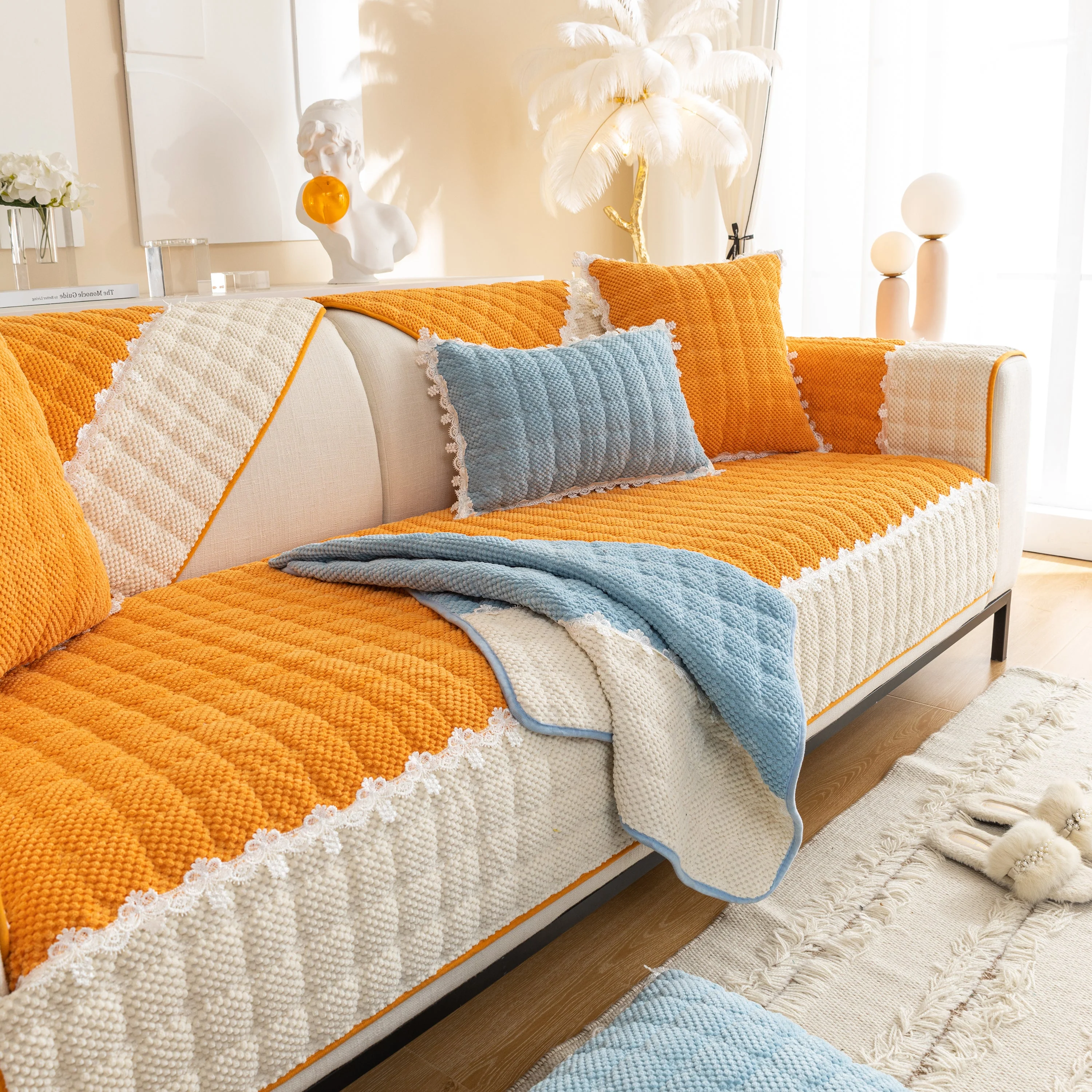 Non-Slip Sectional Couch Cover with Lace, Furniture Protector for Dogs, Pets, and Kids III - Image 62