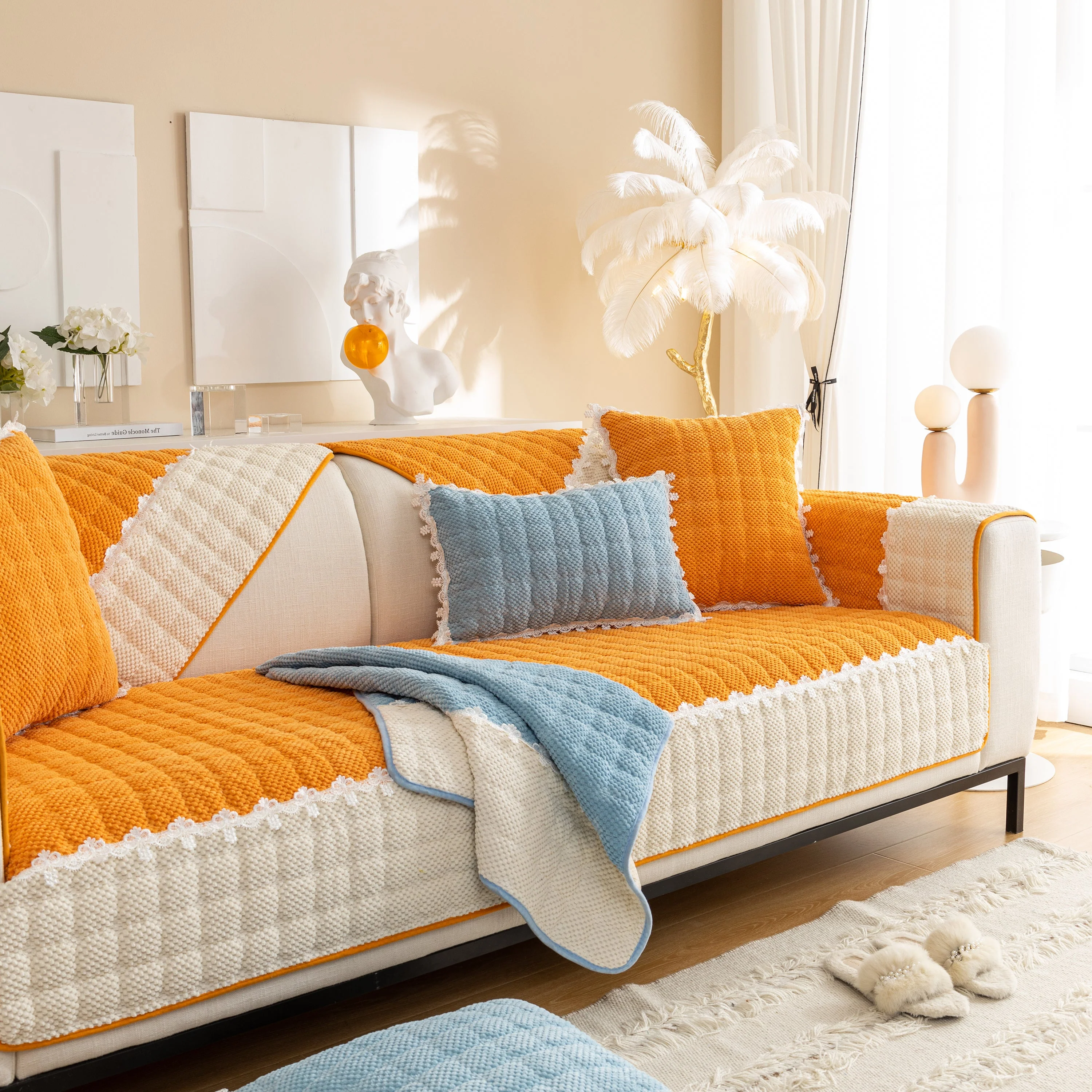 Non-Slip Sectional Couch Cover with Lace, Furniture Protector for Dogs, Pets, and Kids III - Image 63