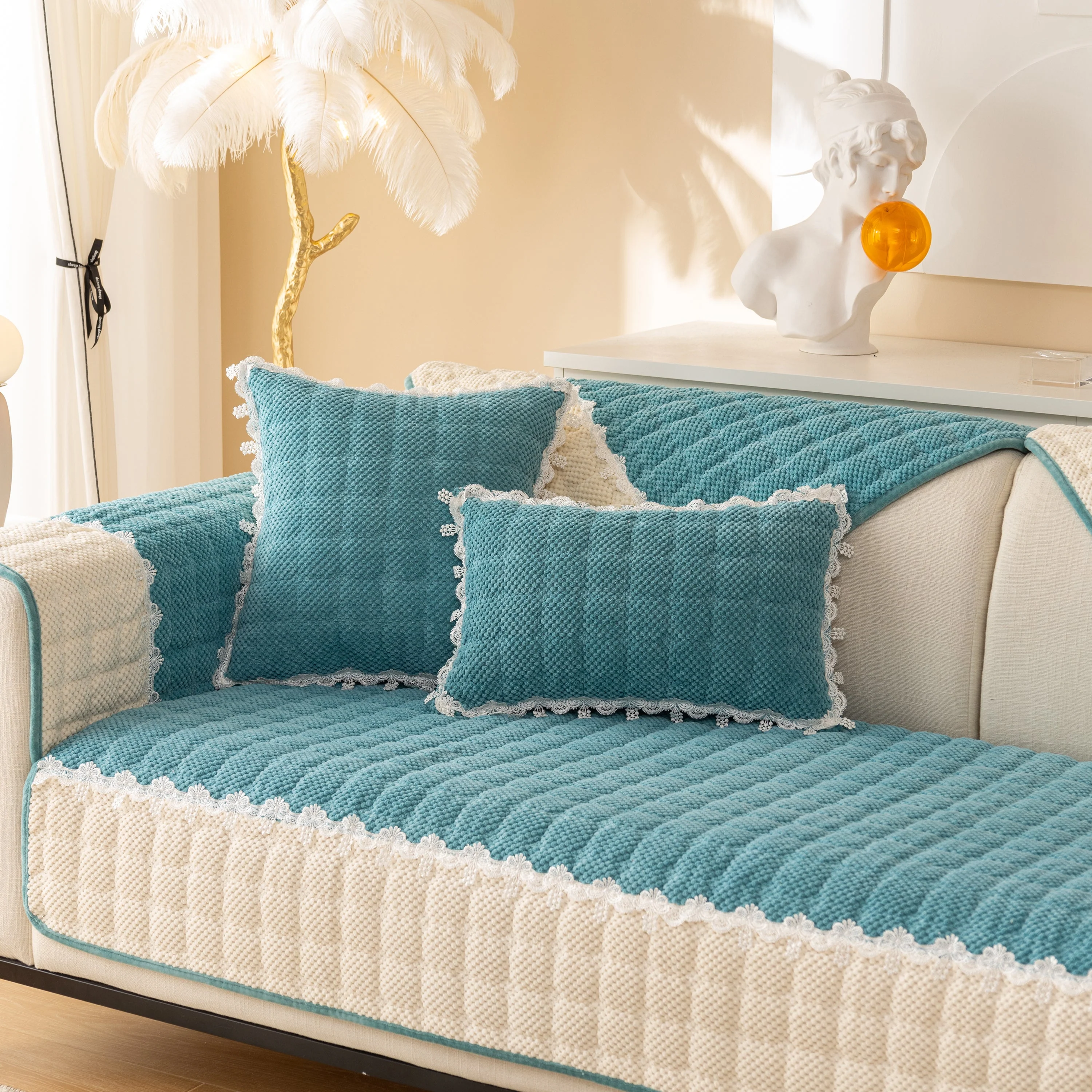 Non-Slip Sectional Couch Cover with Lace, Furniture Protector for Dogs, Pets, and Kids III - Image 65