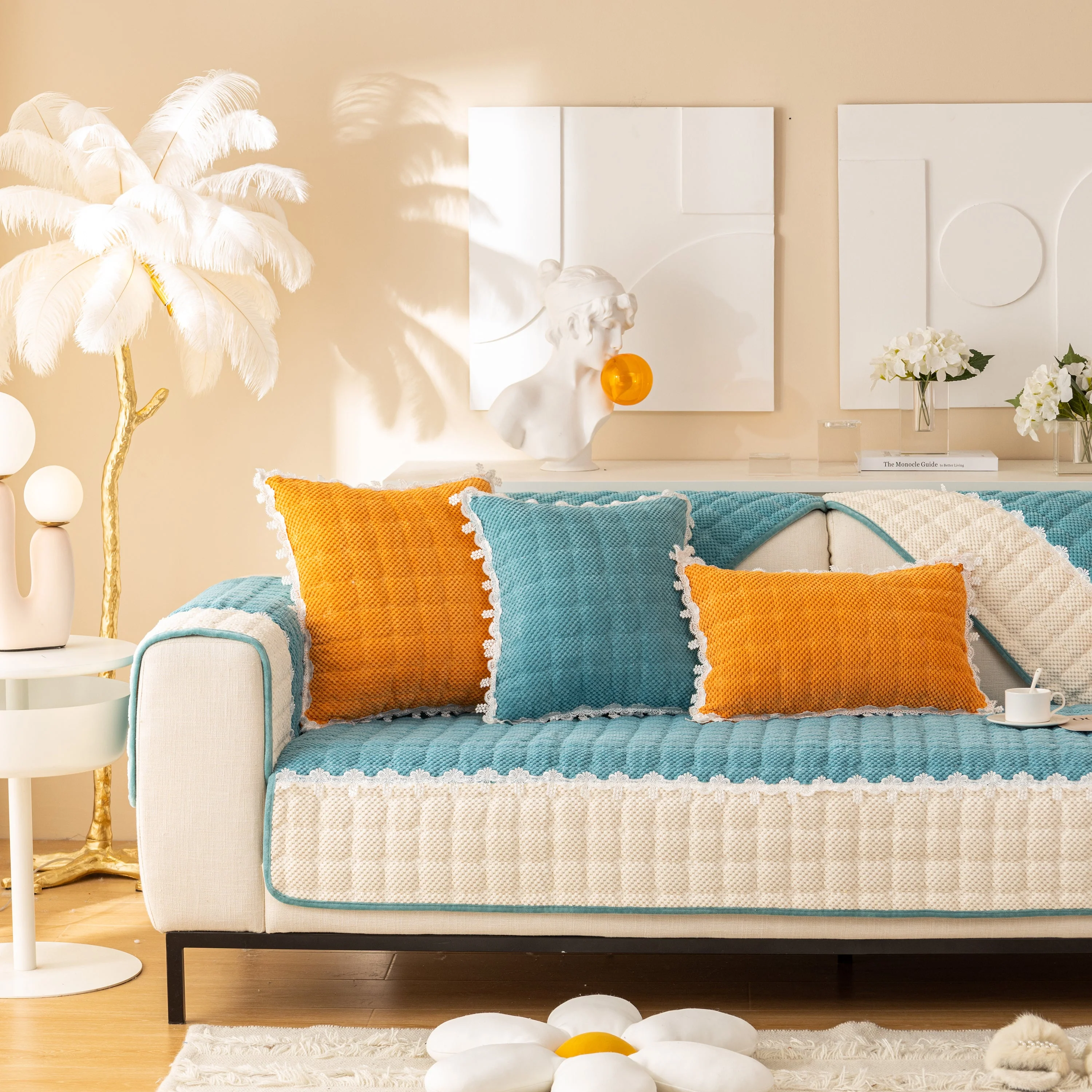 Non-Slip Sectional Couch Cover with Lace, Furniture Protector for Dogs, Pets, and Kids III - Image 73