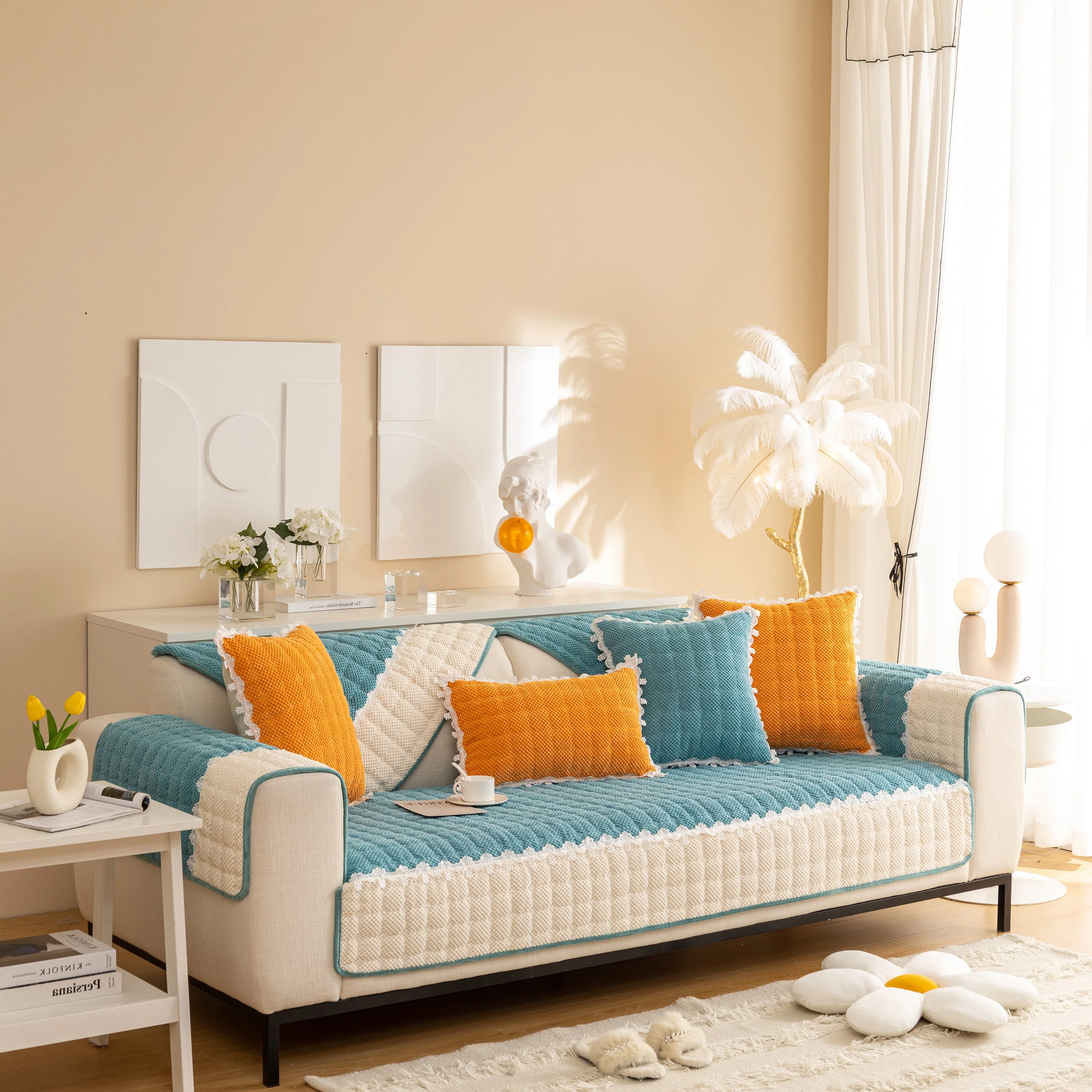 Non-Slip Sectional Couch Cover with Lace, Furniture Protector for Dogs, Pets, and Kids III - Image 75