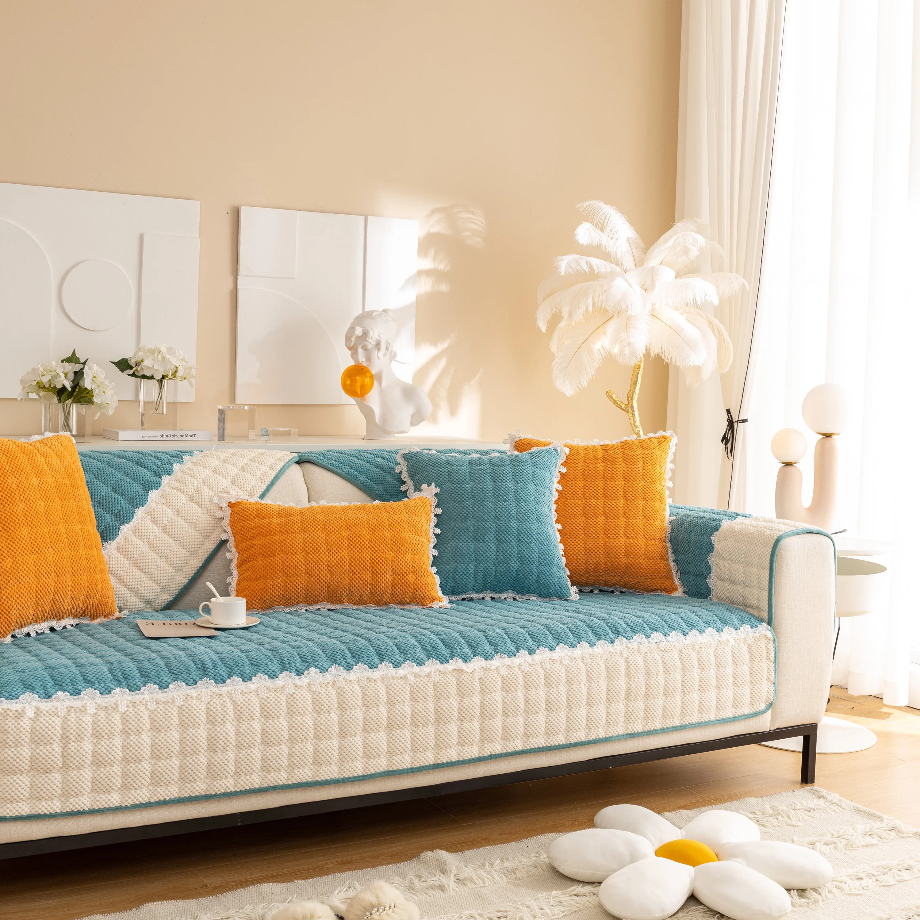 Non-Slip Sectional Couch Cover with Lace, Furniture Protector for Dogs, Pets, and Kids III - Image 77