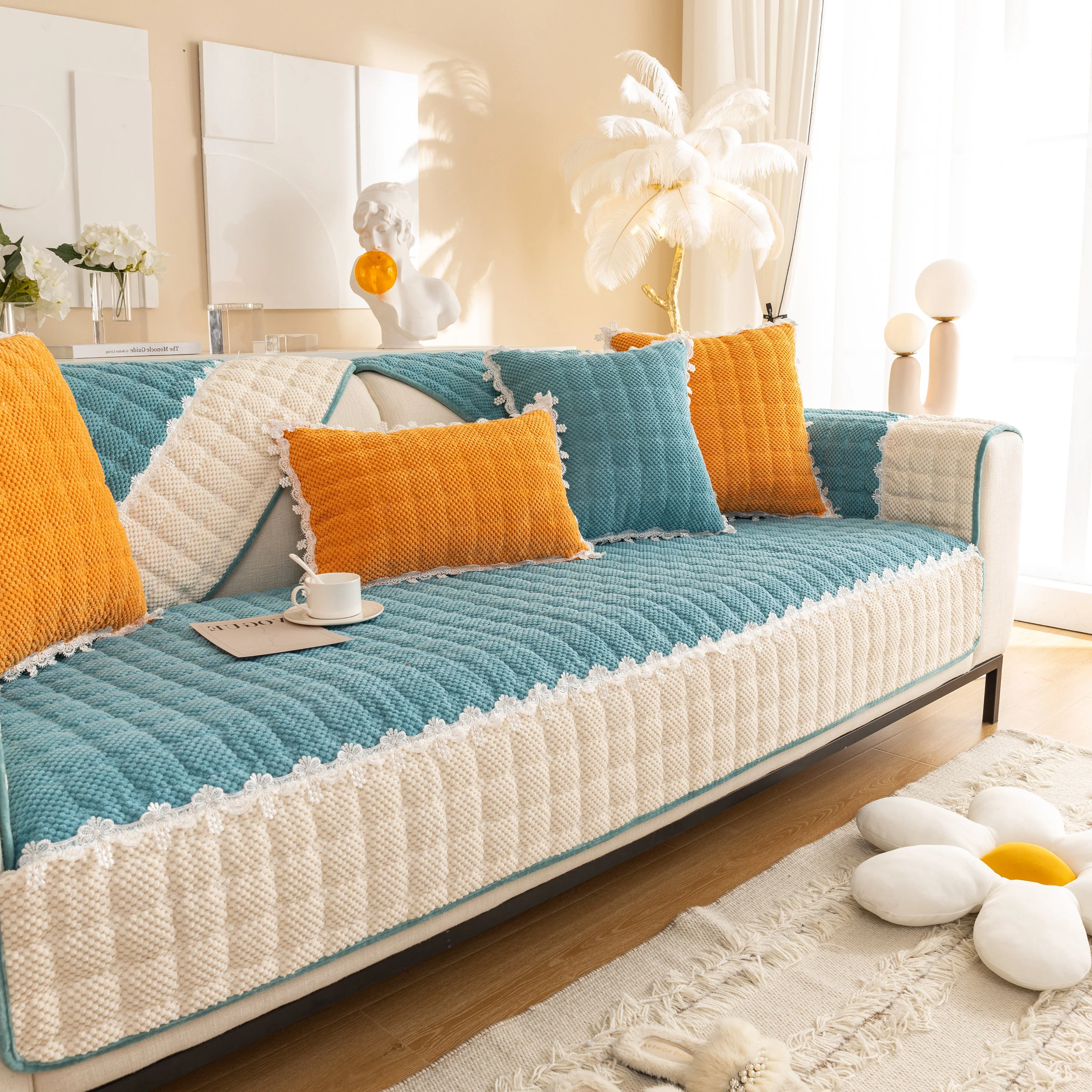 Non-Slip Sectional Couch Cover with Lace, Furniture Protector for Dogs, Pets, and Kids III - Image 81
