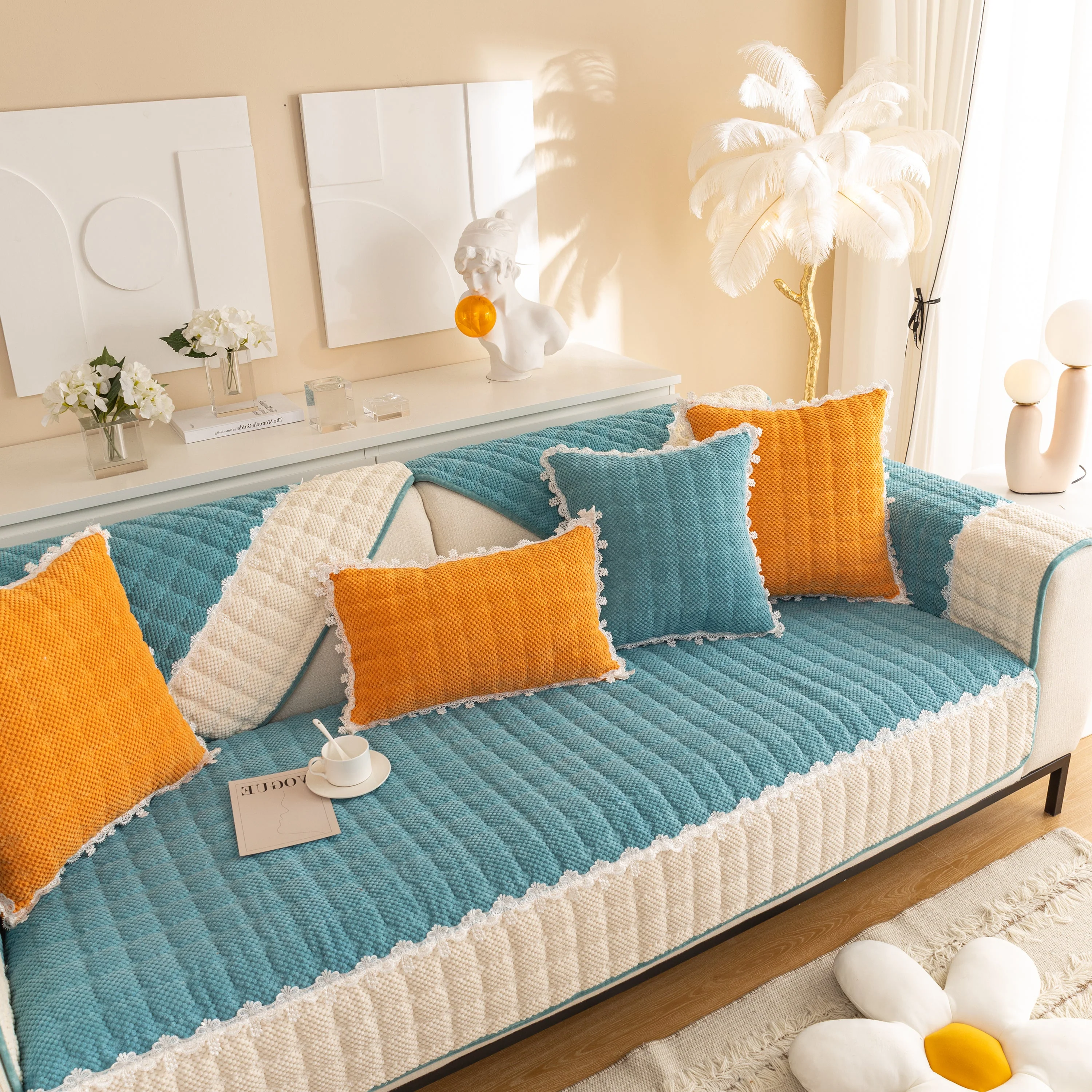 Non-Slip Sectional Couch Cover with Lace, Furniture Protector for Dogs, Pets, and Kids III - Image 82