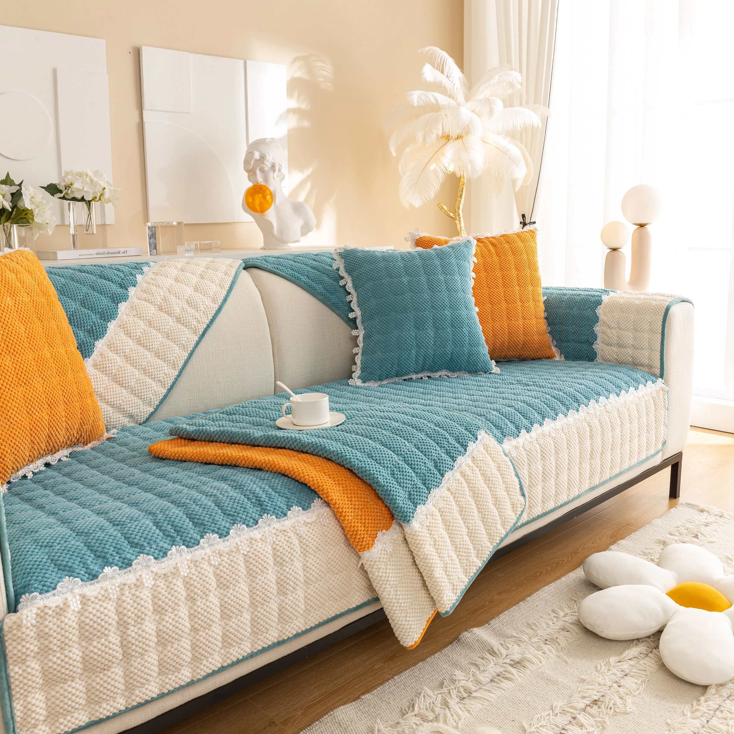 Non-Slip Sectional Couch Cover with Lace, Furniture Protector for Dogs, Pets, and Kids III - Image 83