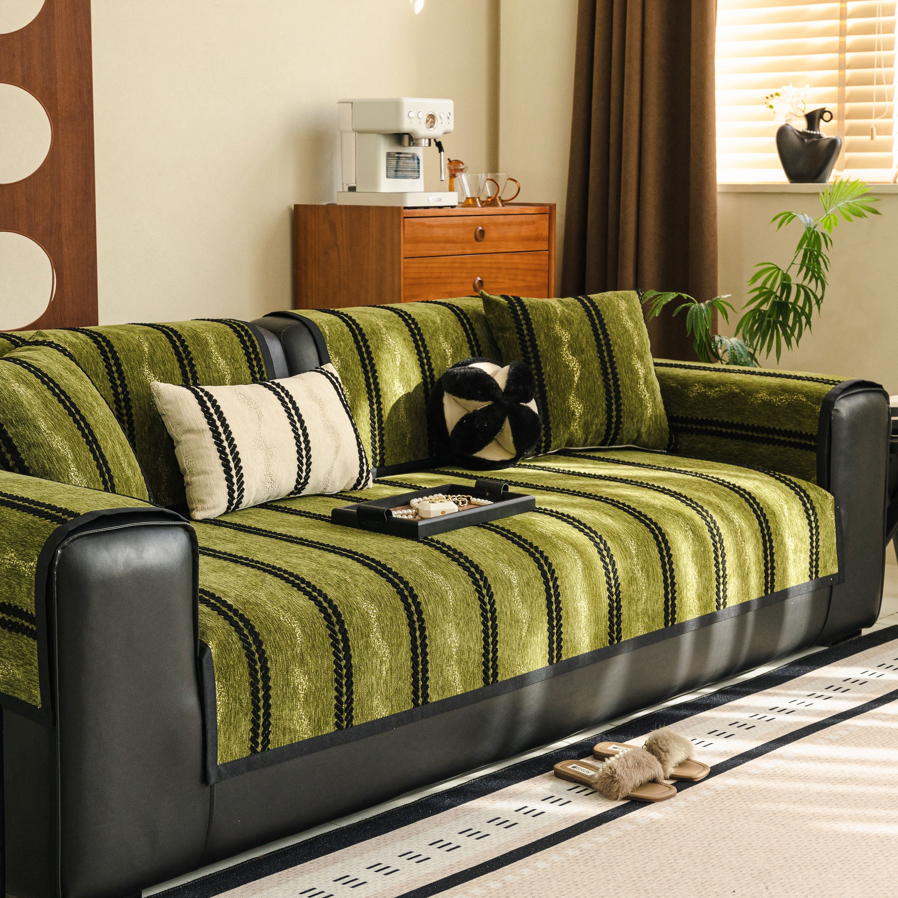 Non-Slip Sofa Cover with Thick Chenille Texture Woven Stripe Couch Protector Throw - Image 11
