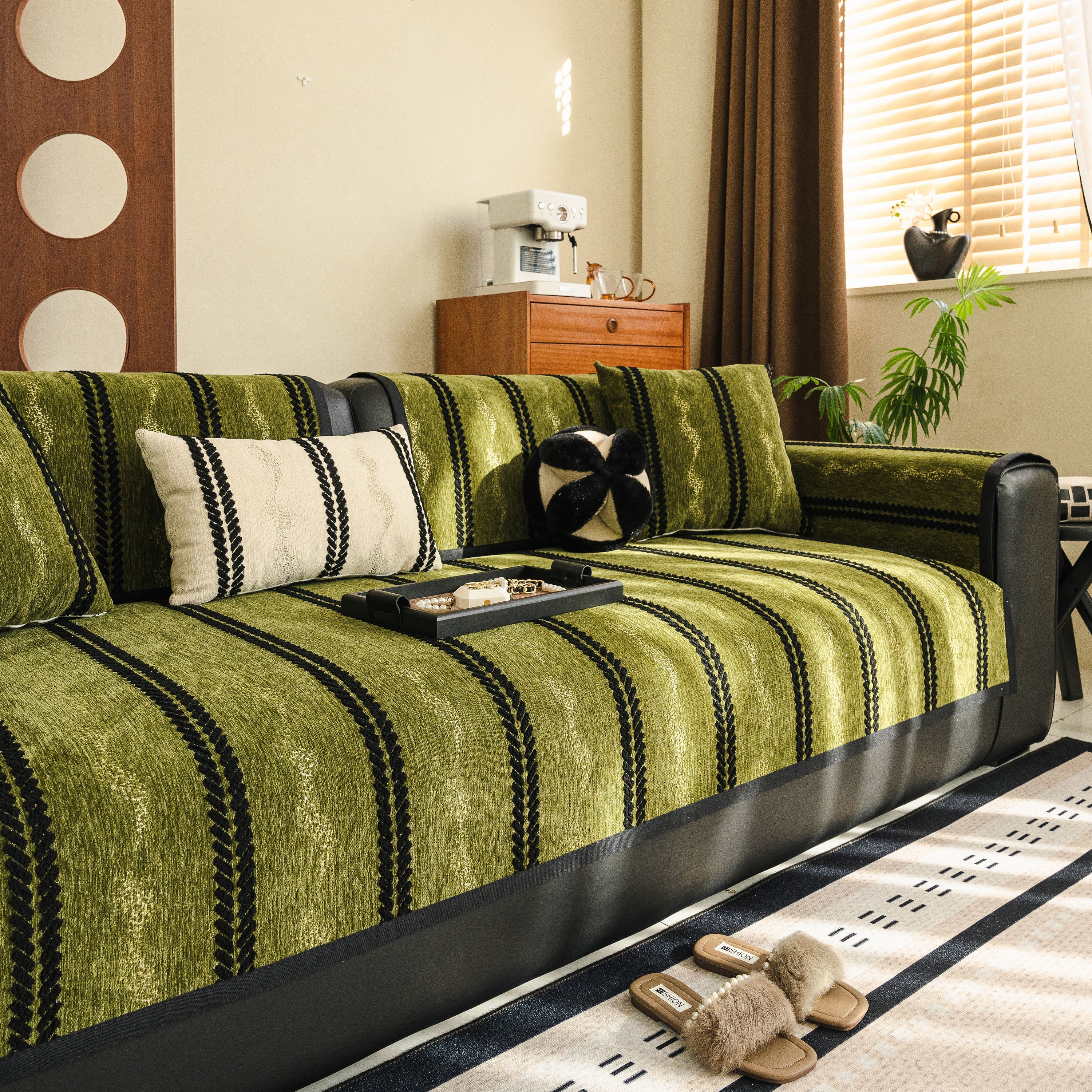 Non-Slip Sofa Cover with Thick Chenille Texture Woven Stripe Couch Protector Throw - Image 12