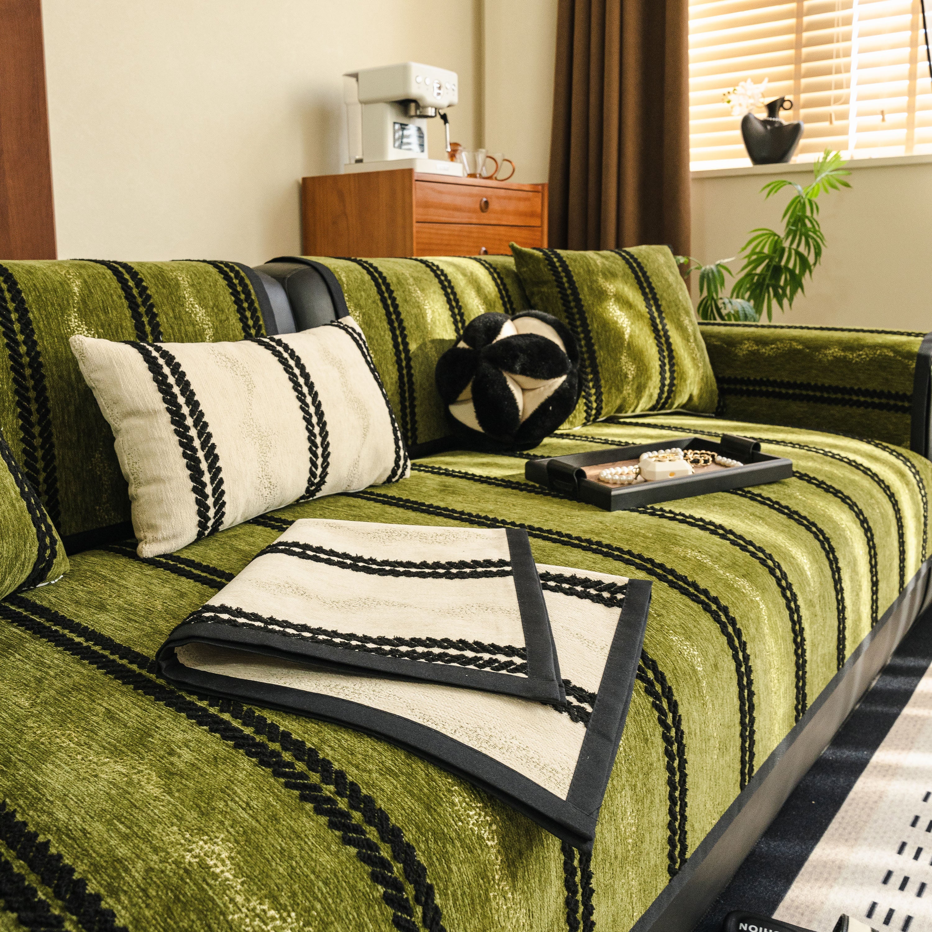 Non-Slip Sofa Cover with Thick Chenille Texture Woven Stripe Couch Protector Throw - Image 13