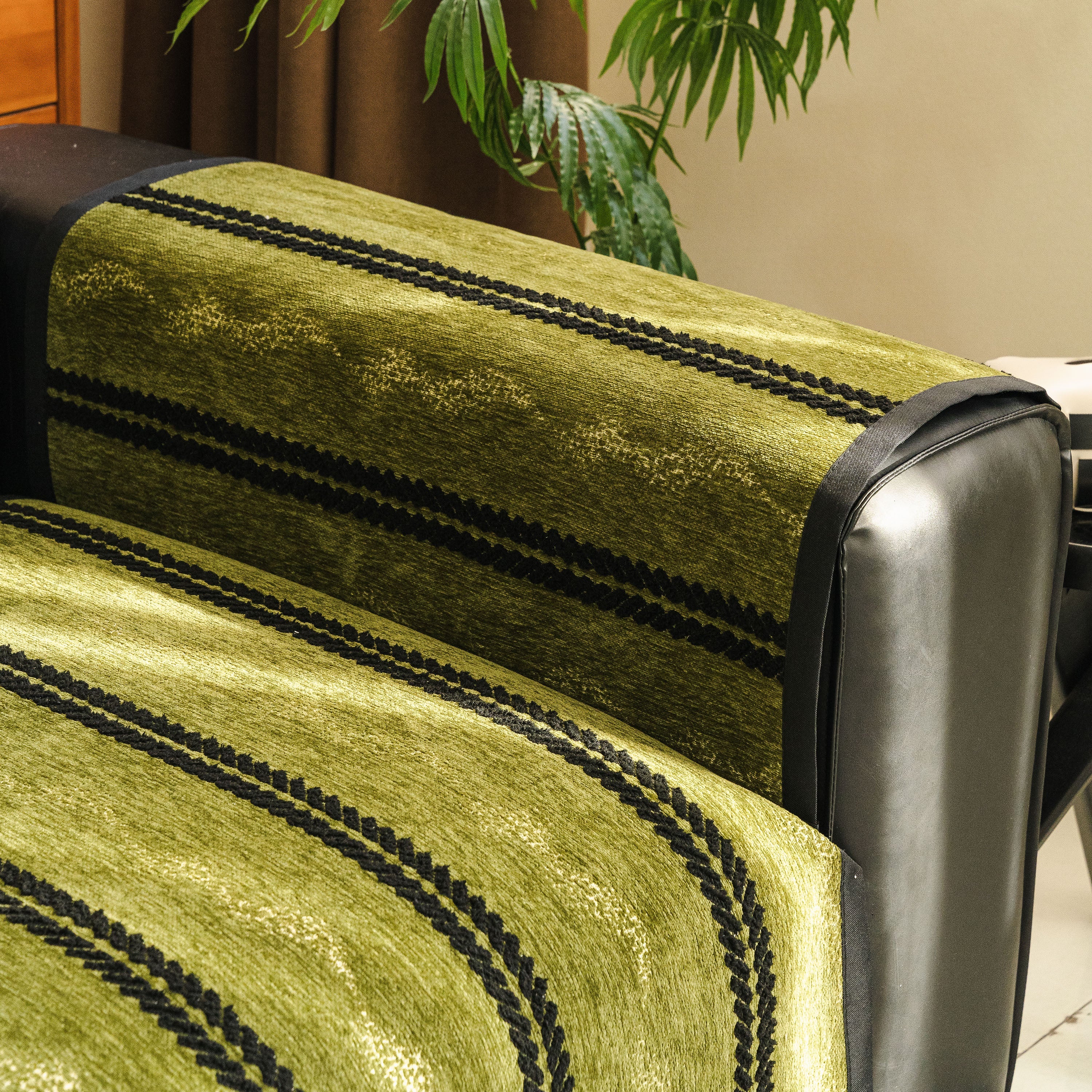 Non-Slip Sofa Cover with Thick Chenille Texture Woven Stripe Couch Protector Throw - Image 14