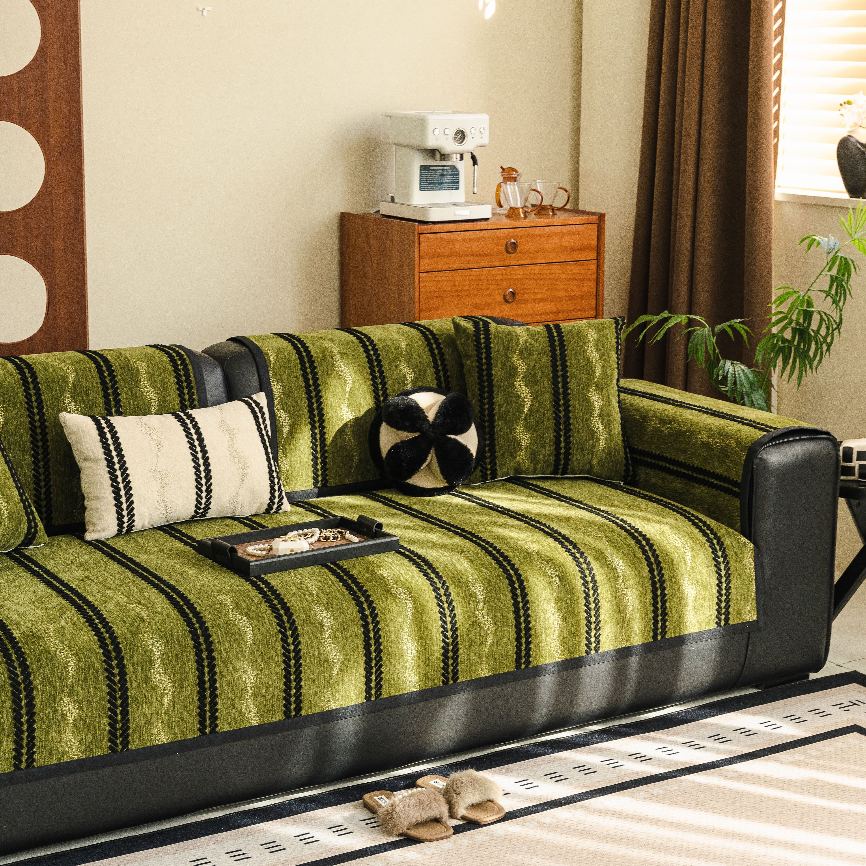 Non-Slip Sofa Cover with Thick Chenille Texture Woven Stripe Couch Protector Throw - Image 18