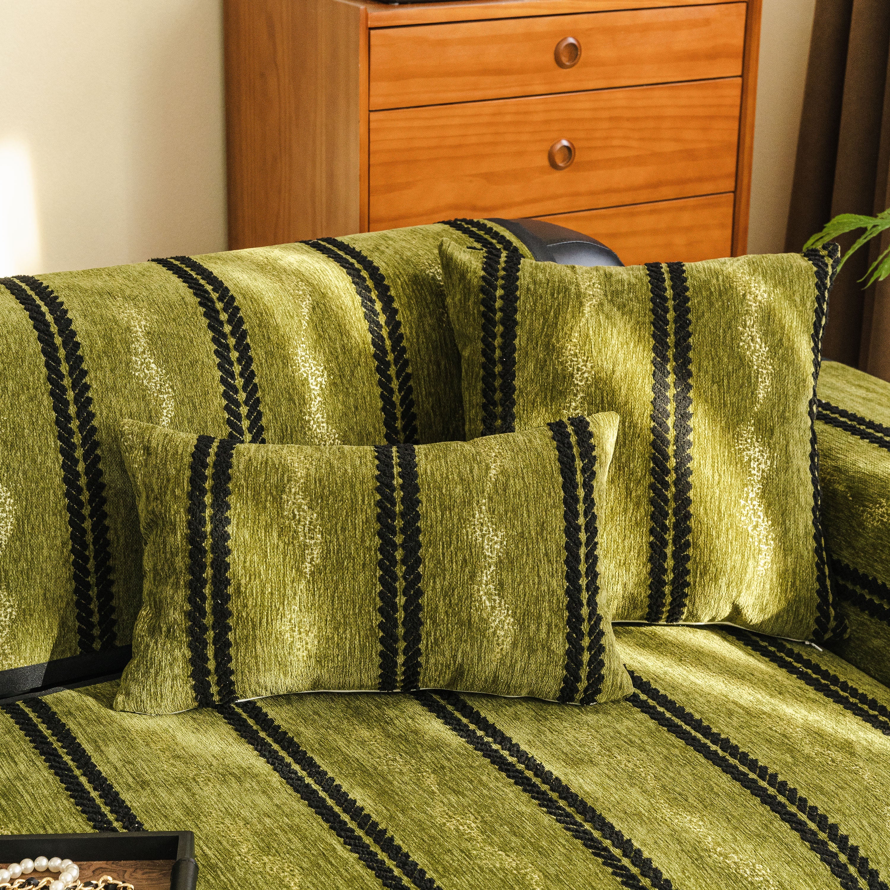 Non-Slip Sofa Cover with Thick Chenille Texture Woven Stripe Couch Protector Throw - Image 19