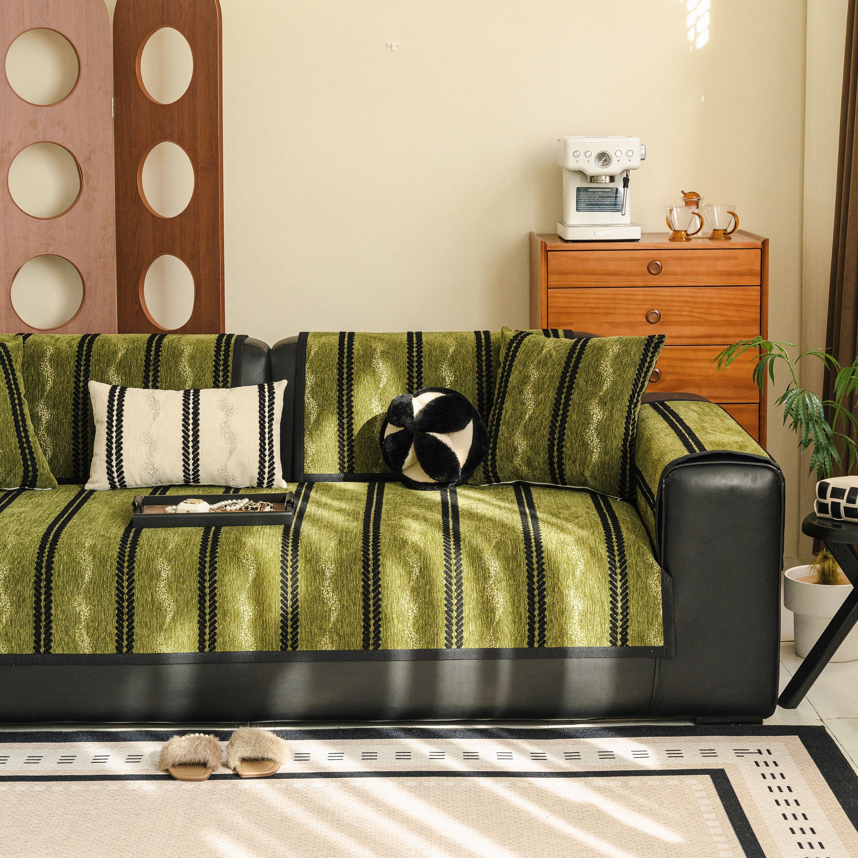 Non-Slip Sofa Cover with Thick Chenille Texture Woven Stripe Couch Protector Throw - Image 2